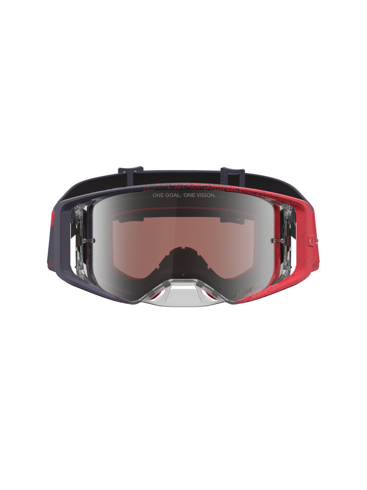 Alpinestars Supertech Hiten Veiligheidsbril voor motocross, off-road design in zwart en rood met een zilveren spiegellens.