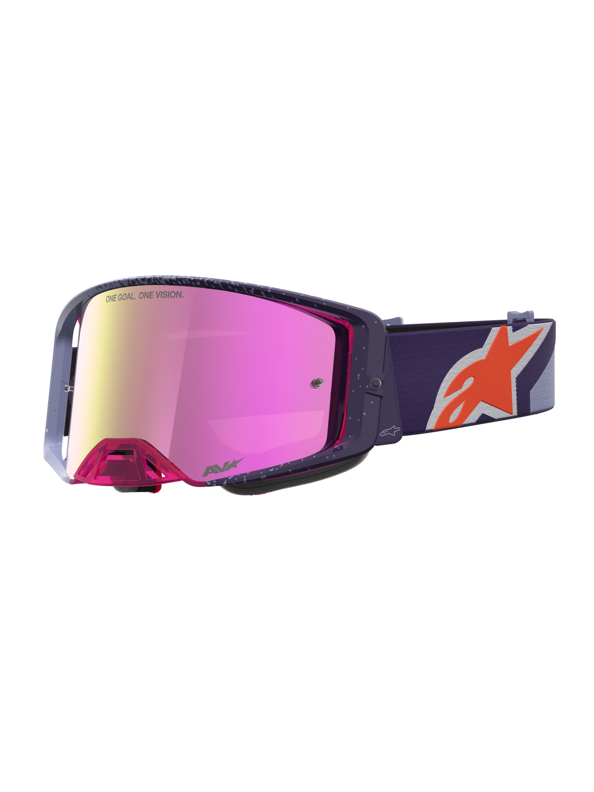 Masque Alpinestars Supertech Hiten, masque de motocross tout-terrain violet, écran miroir rouge et rose pour le tout-terrain.