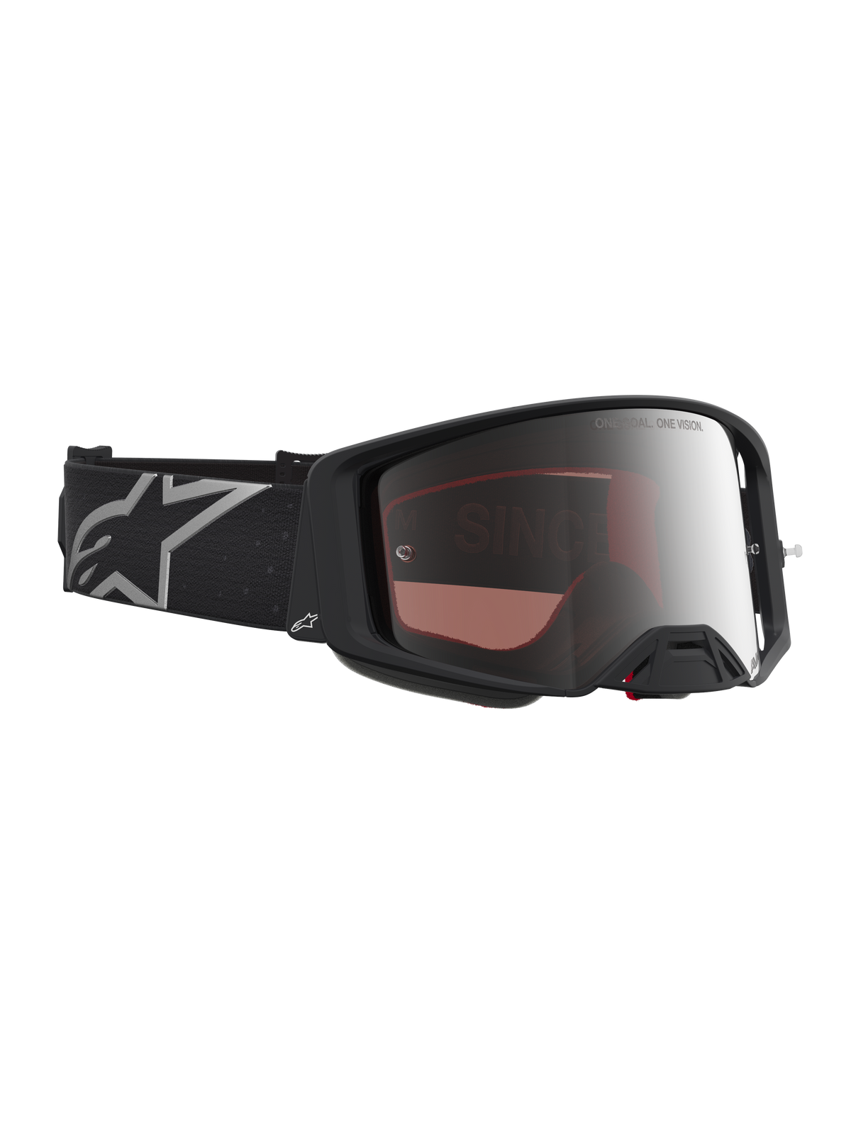 Masque Supertech Vesta Alpinestars, masque de motocross et de tout-terrain, noir mat et lentille argentée miroir, sangle élastique avec logo, conçu pour une vision haute définition et la compétition