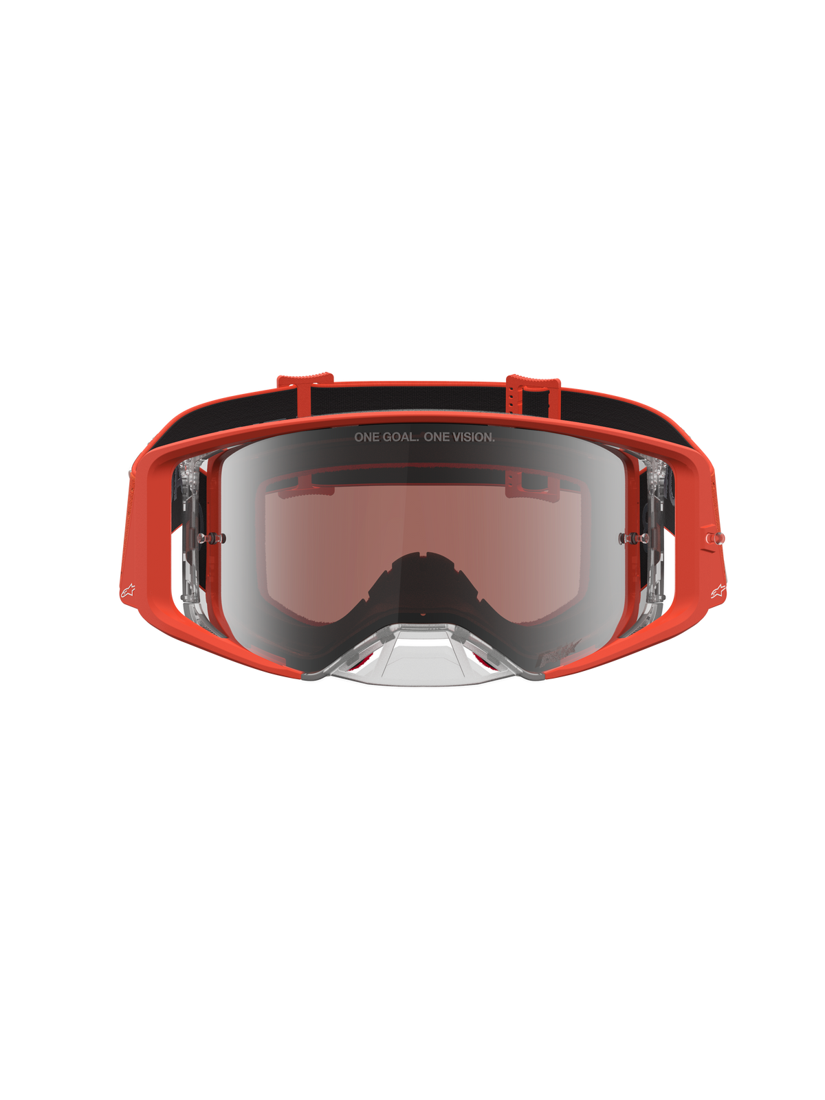Alpinestars Masque Supertech Vesta, masque de motocross pour racing off-road d'élite, monture orange et lentille argentée miroir, offrant une clarté optique et une vision périphérique maximale.