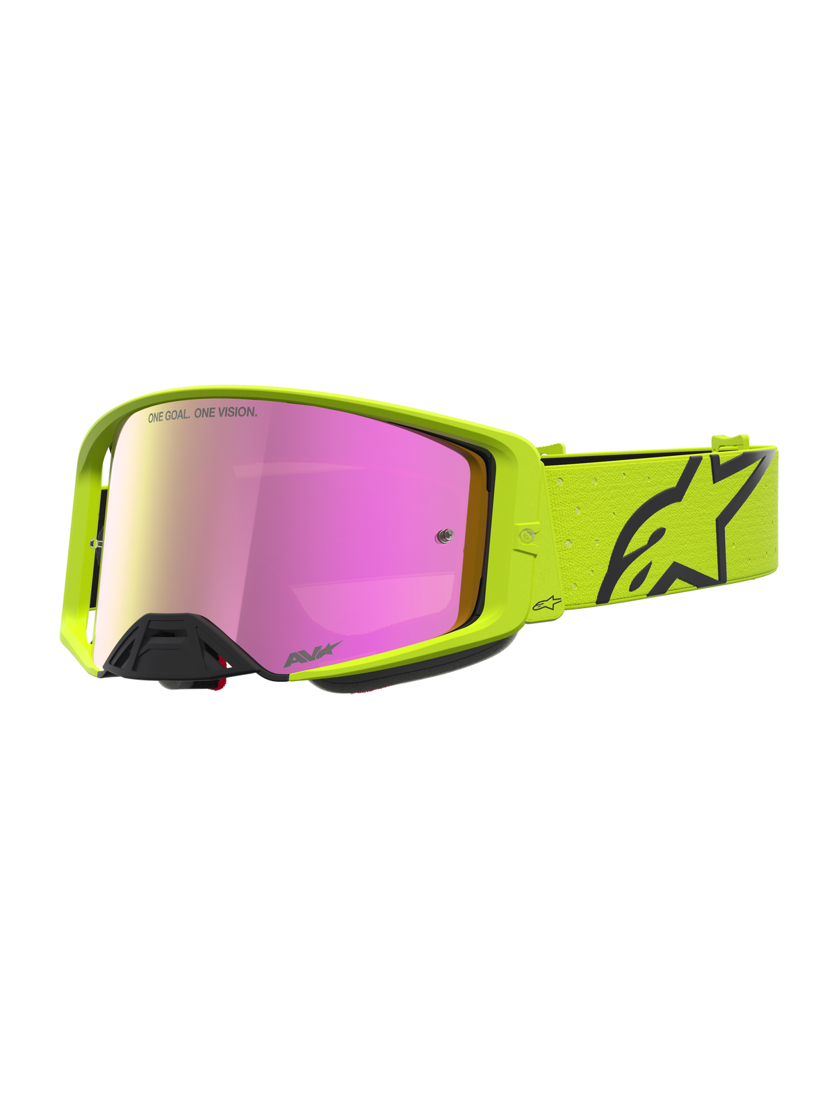 Alpinestars Supertech Vesta veiligheidsbril voor motocross en off-road, geel fluo en zwart, roze spiegelviziervizier.