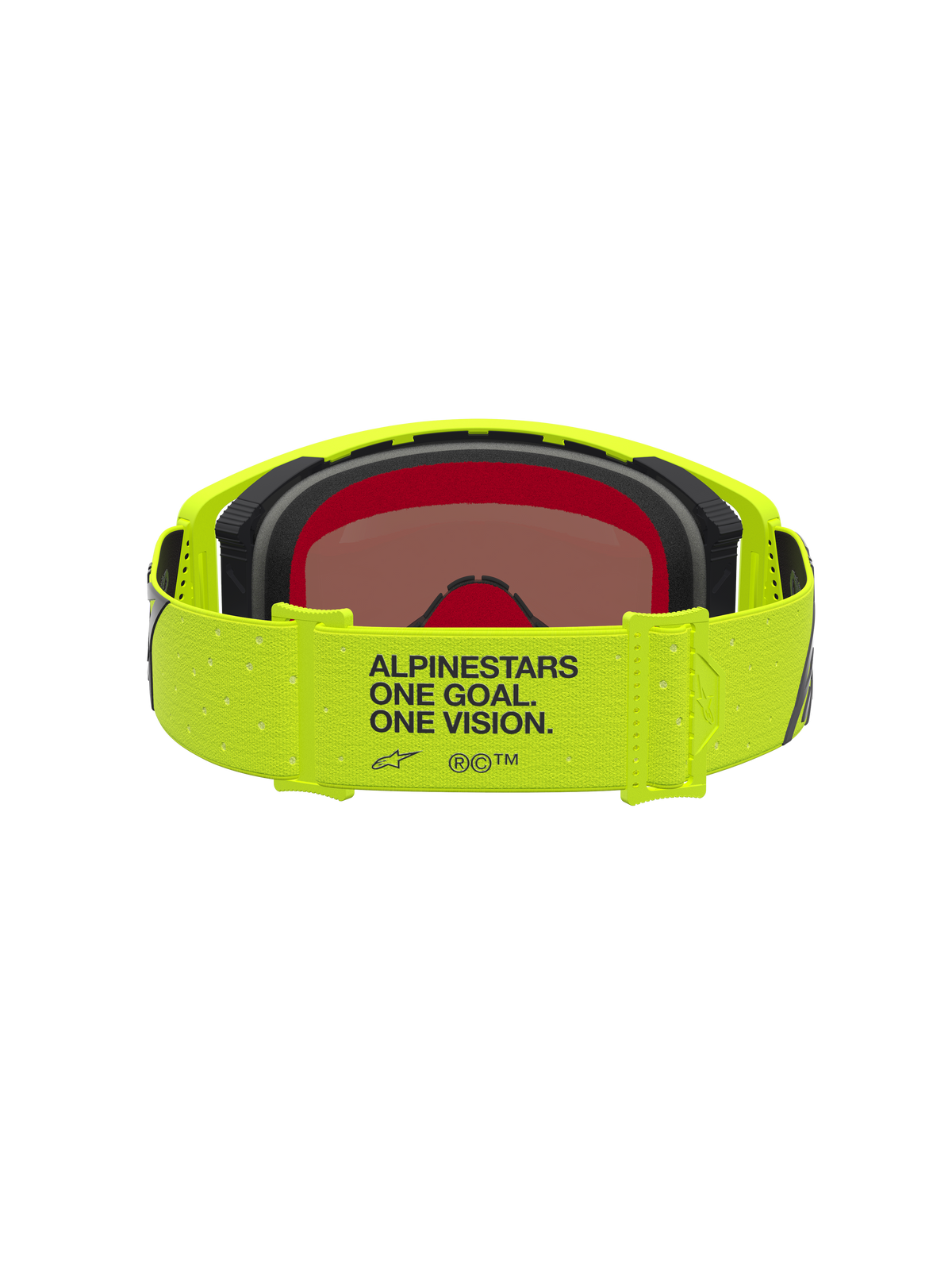Alpinestars Supertech Vesta veiligheidsbril in geel fluo en zwart met merkband en beschermend spiegelglas.