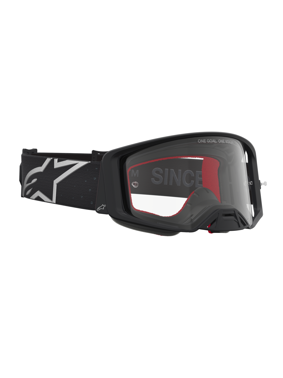 Alpinestars Supertech Vesta veiligheidsbril, matzwart en zilver, MX-bril met brede heldere lens en lichtgewicht frame.