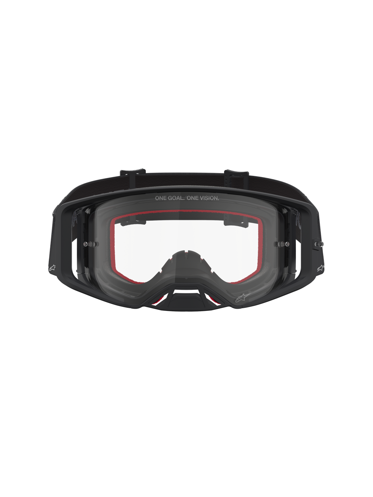 Alpinestars Supertech Vesta, masque de motocross tout-terrain, noir et argenté mat, doté d'une lentille claire pour une visibilité optimale.