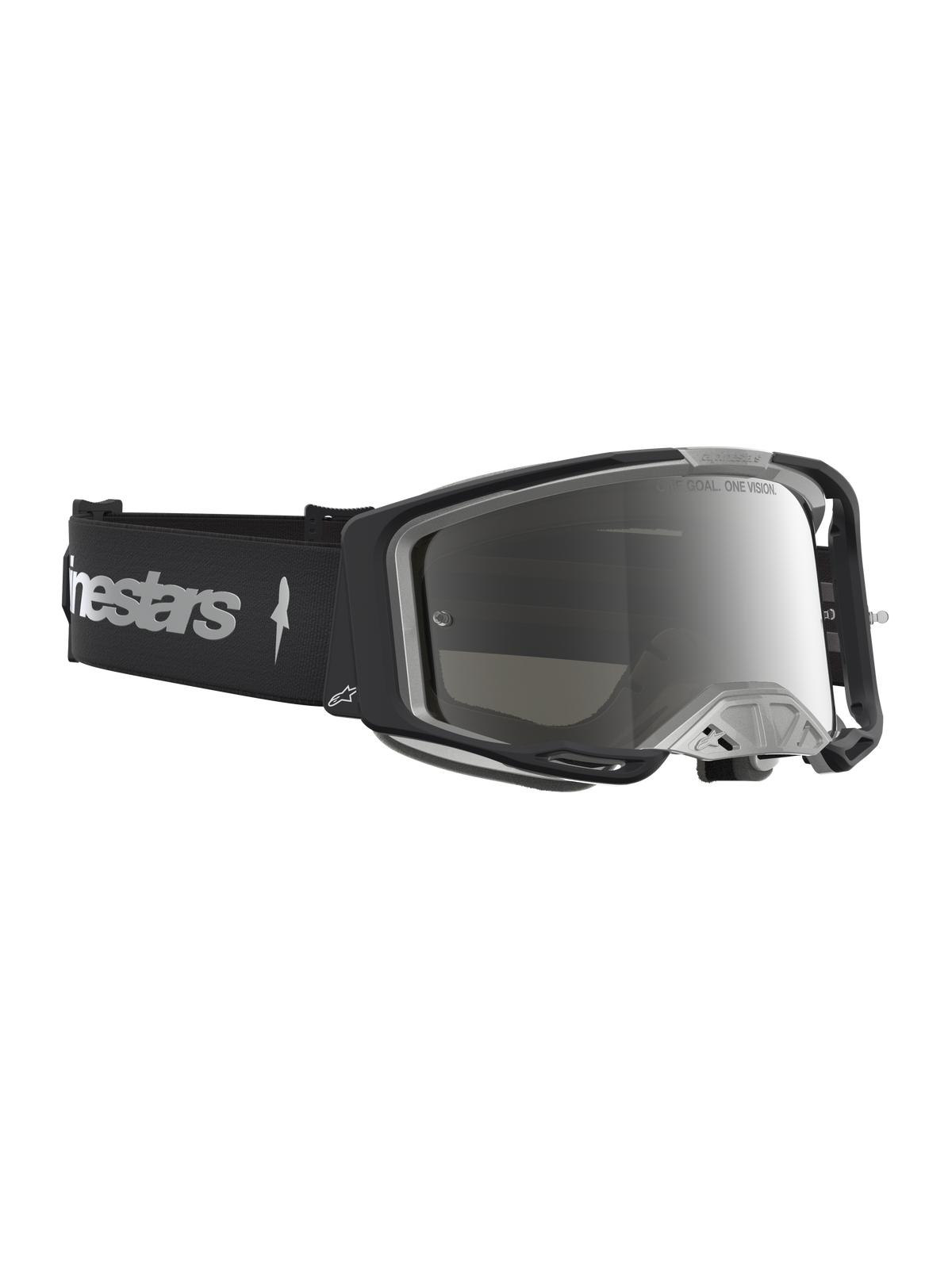 Alpinestars Vision 8 Amber Spiegel Veiligheidsbril, motocrossbril met zwart-zilver A-FLEX-frame en anti-condens lens.