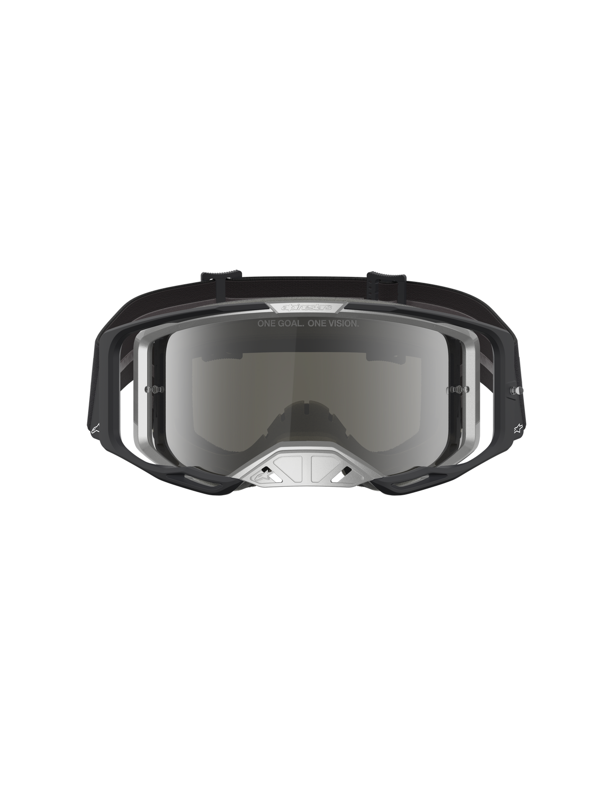 Alpinestars Vision 8 Amber Spiegel Veiligheidsbril, motorcrossbril in zwart en zilver met A-FLEX frame en RAM-AIR ventilatie voor off-road prestaties.