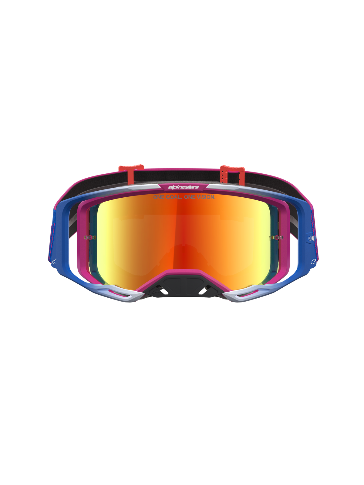 Alpinestars Vision 8 Maven veiligheidsbril, motocrossbril in rood en zwart met rode spiegellens en A-FLEX frame.