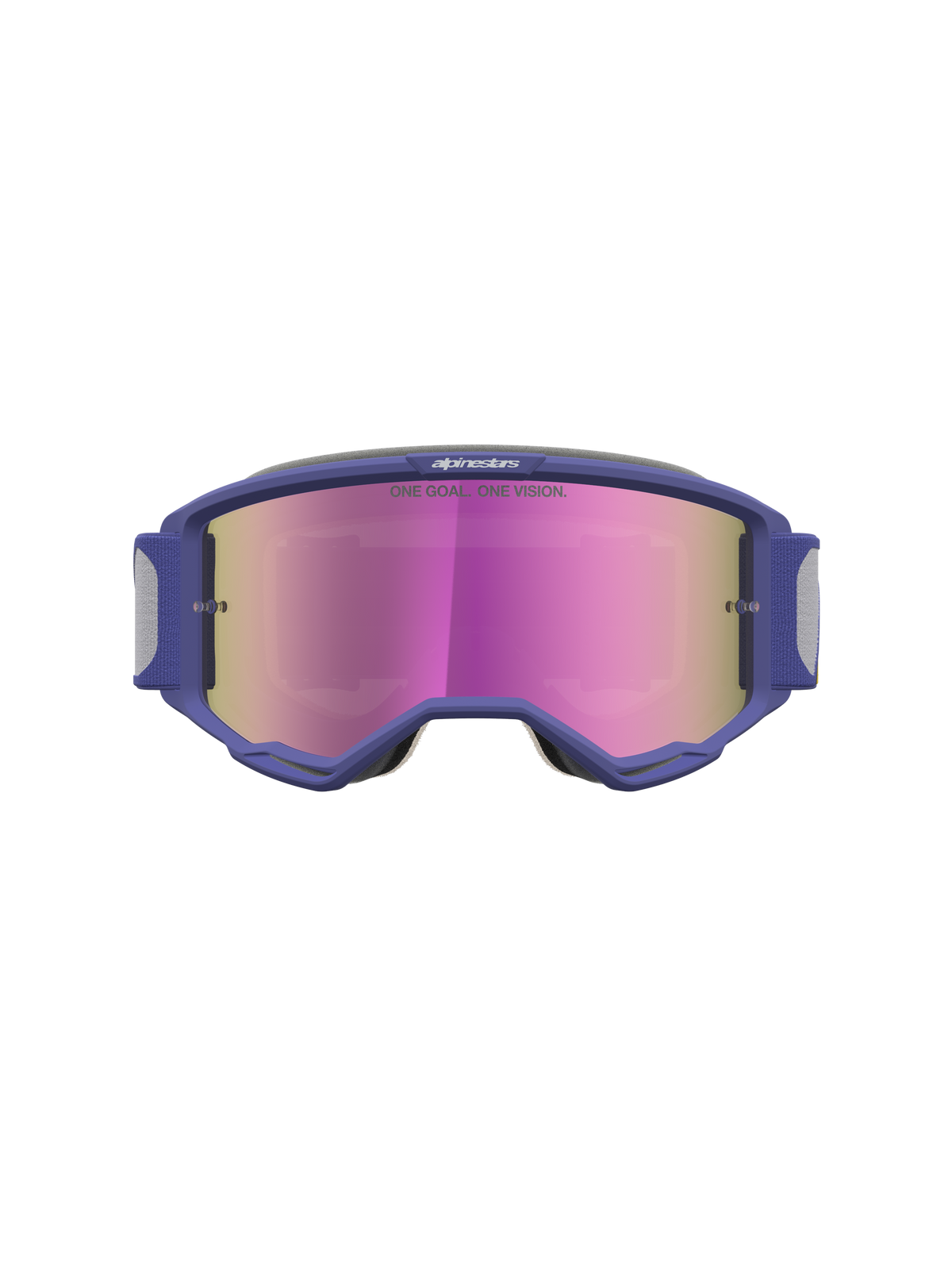 Alpinestars Vision 5 Drag veiligheidsbril, motocross crossbril met paars A-FLEX frame, roze spiegelglas en RAM-AIR ventilatie.
