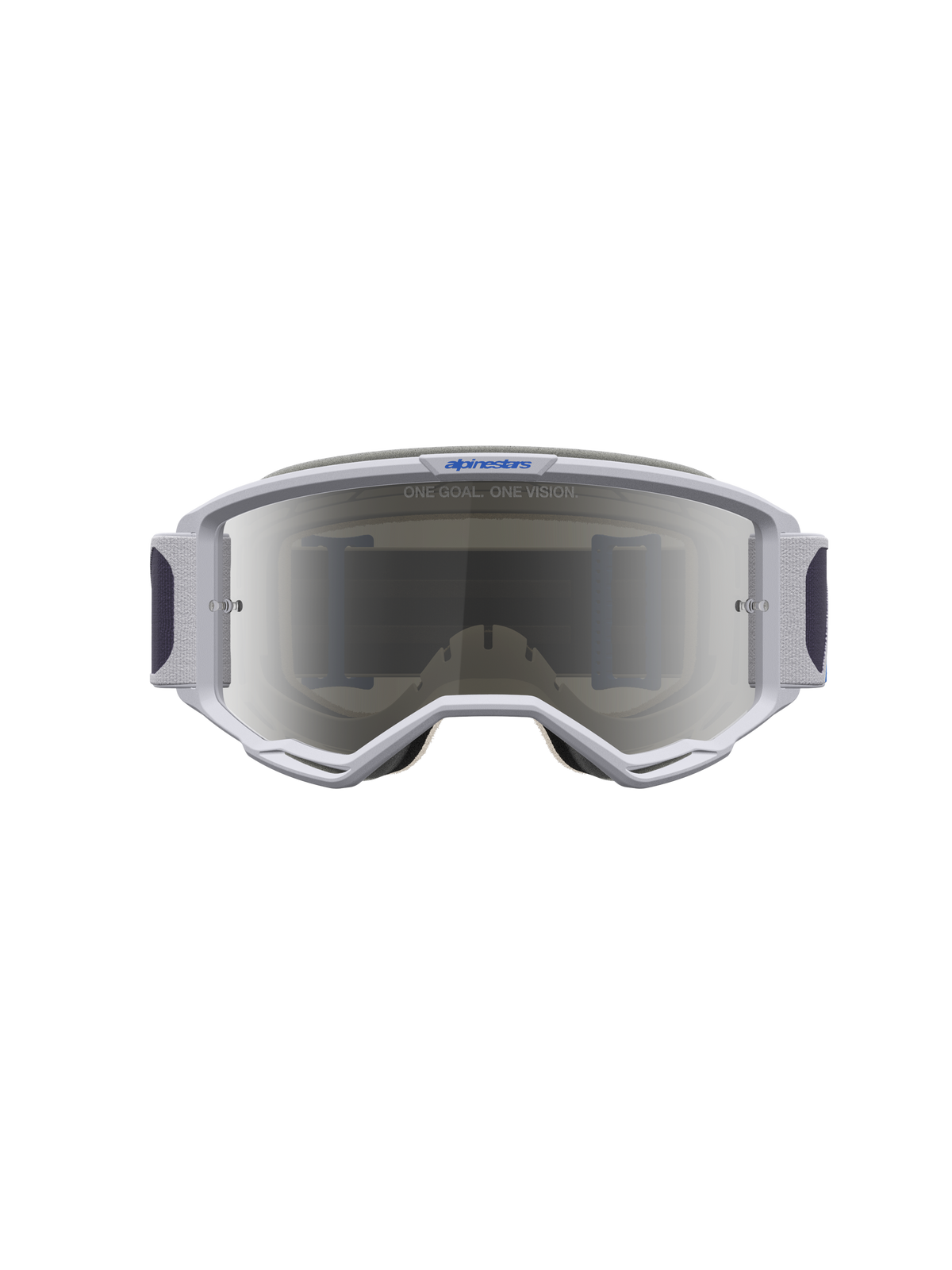 Alpinestars Masque Vision 5 Drag, masque de motocross tout-terrain, lilas clair et bleu, lentille miroir argentée, ventilation RAM-AIR.