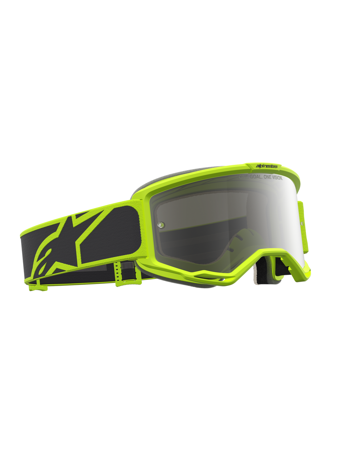 Alpinestars Vision 5 Rora veiligheidsbril, motorcrossbril, zwart en fluogeel, zilveren spiegelglas en RAM-AIR ventilatie.