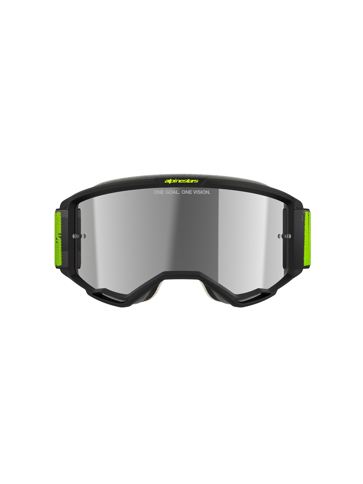Alpinestars Vision 5 Hollow Brille, Motocross-Brille, Anthrazit und Gelb Fluo, silber verspiegelte Scheibe, eleganter anthrazitfarbener Rahmen mit leuchtend gelben Akzenten und breitem gewebtem Band, Hochleistungs-Augenschutz für den Offroad-Rennsport