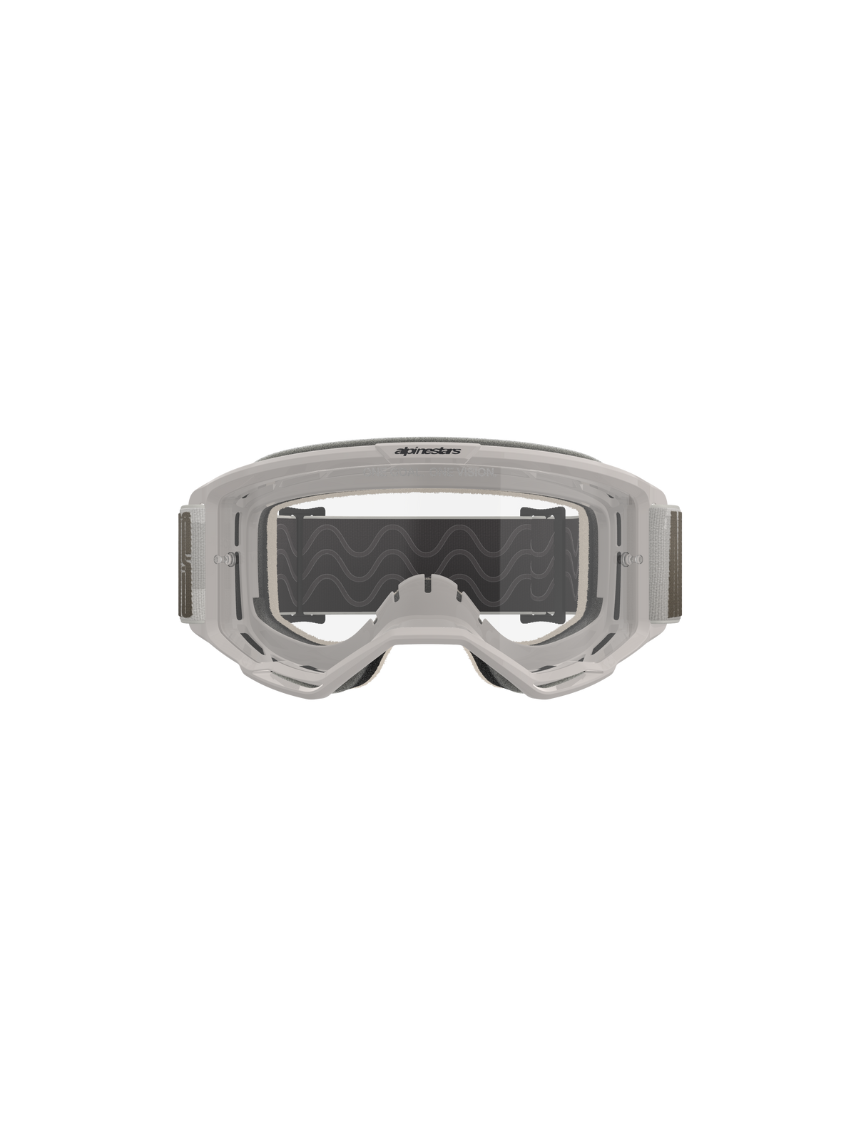 Alpinestars Vision 5 Hollow Schutzbrille, Motocross-Brille, Wind Clear, weißer lichtdurchlässiger Rahmen mit klarem Anti-Beschlag-Glas, breites graues verstellbares Band mit Silikon-Traktionskontrolle, professionelle Offroad-Rennausrüstung