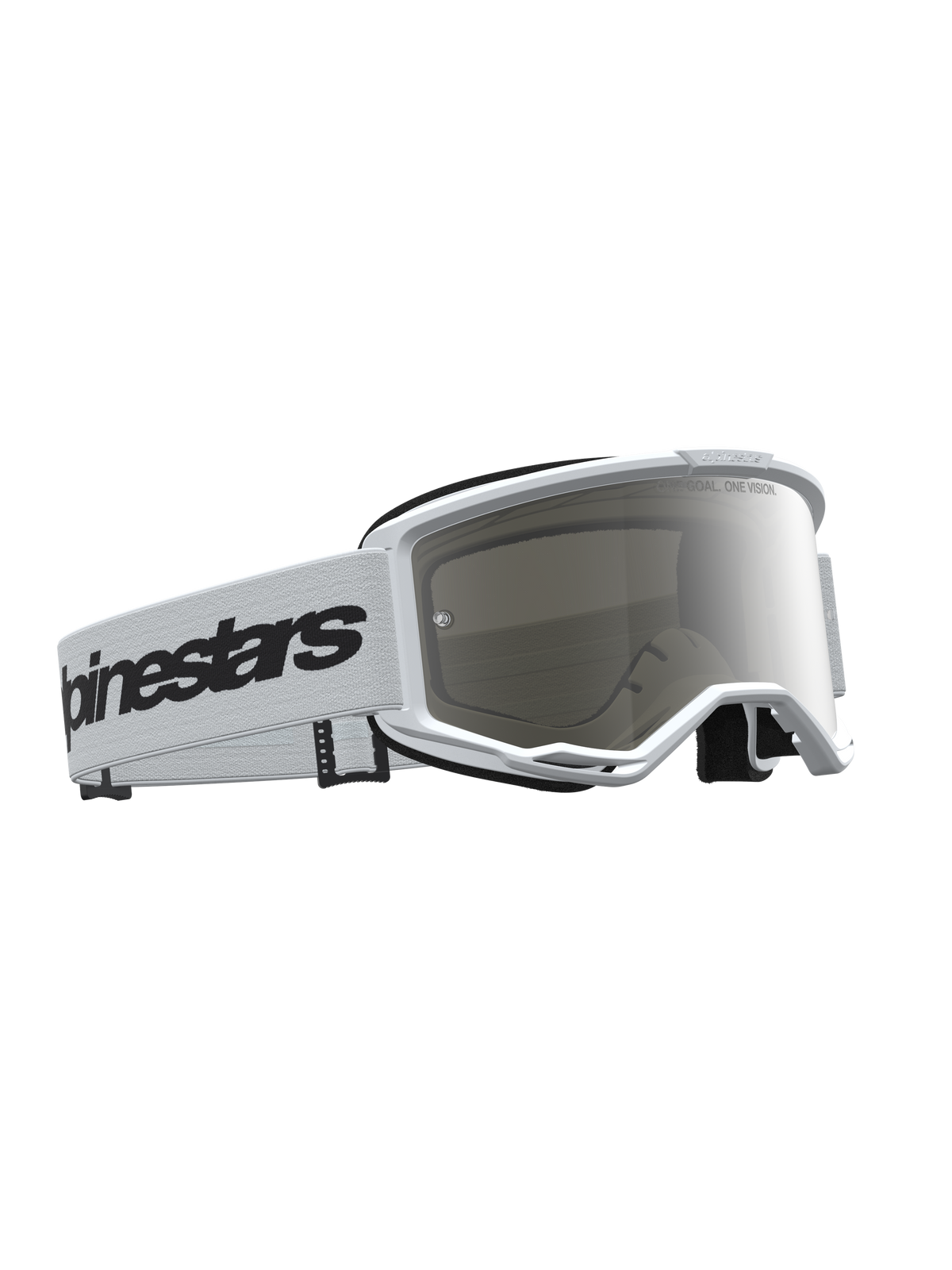 Alpinestars Vision 3 Wordmark Mirror veiligheidsbril, wit en zwart, motorcrossbril met anti-condens zilveren spiegellens.
