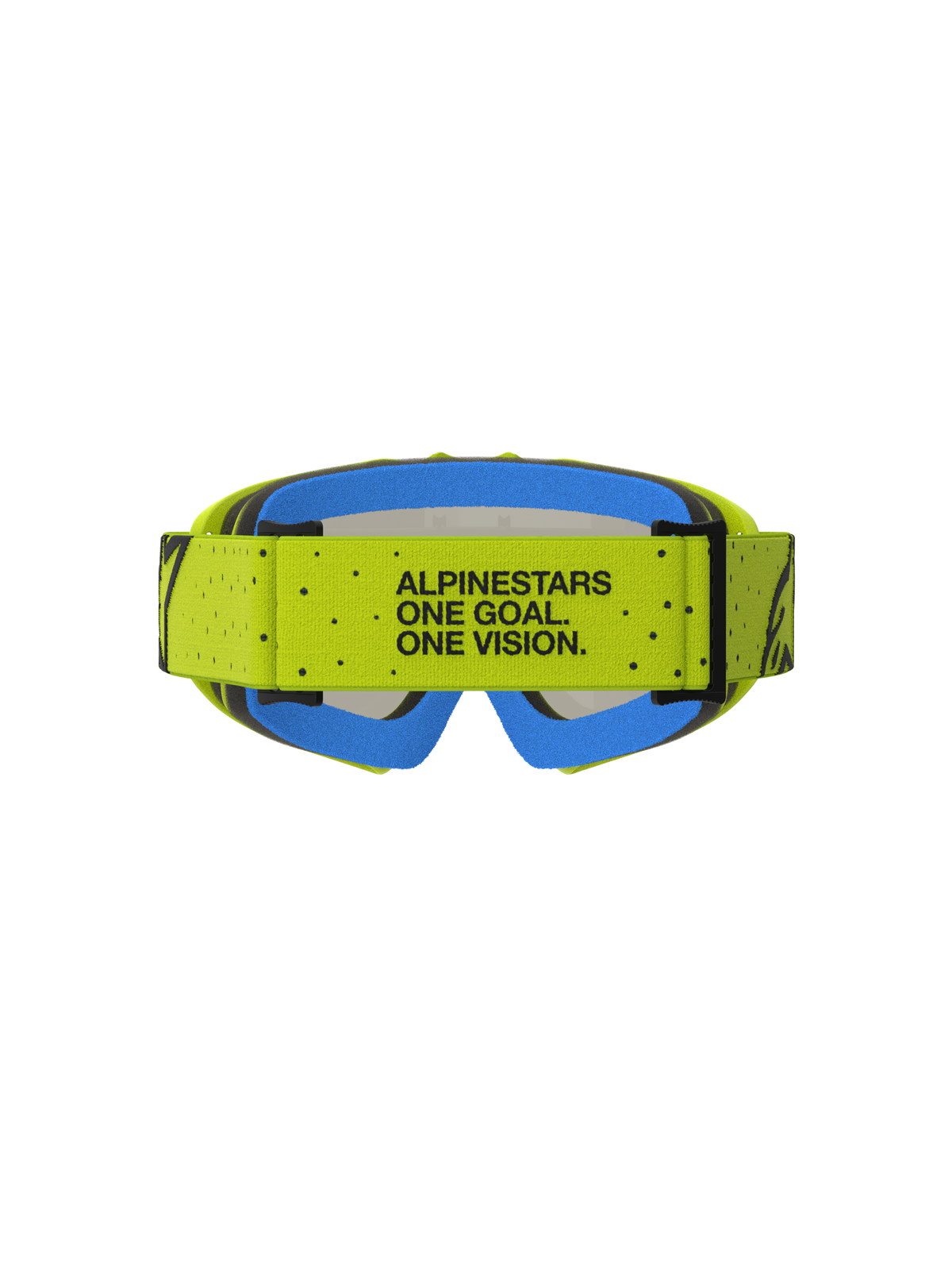 Alpinestars Vision Youth Vesta Motocross Goggles, yellow and blue with One Goal. One Vision. motto on the strap.