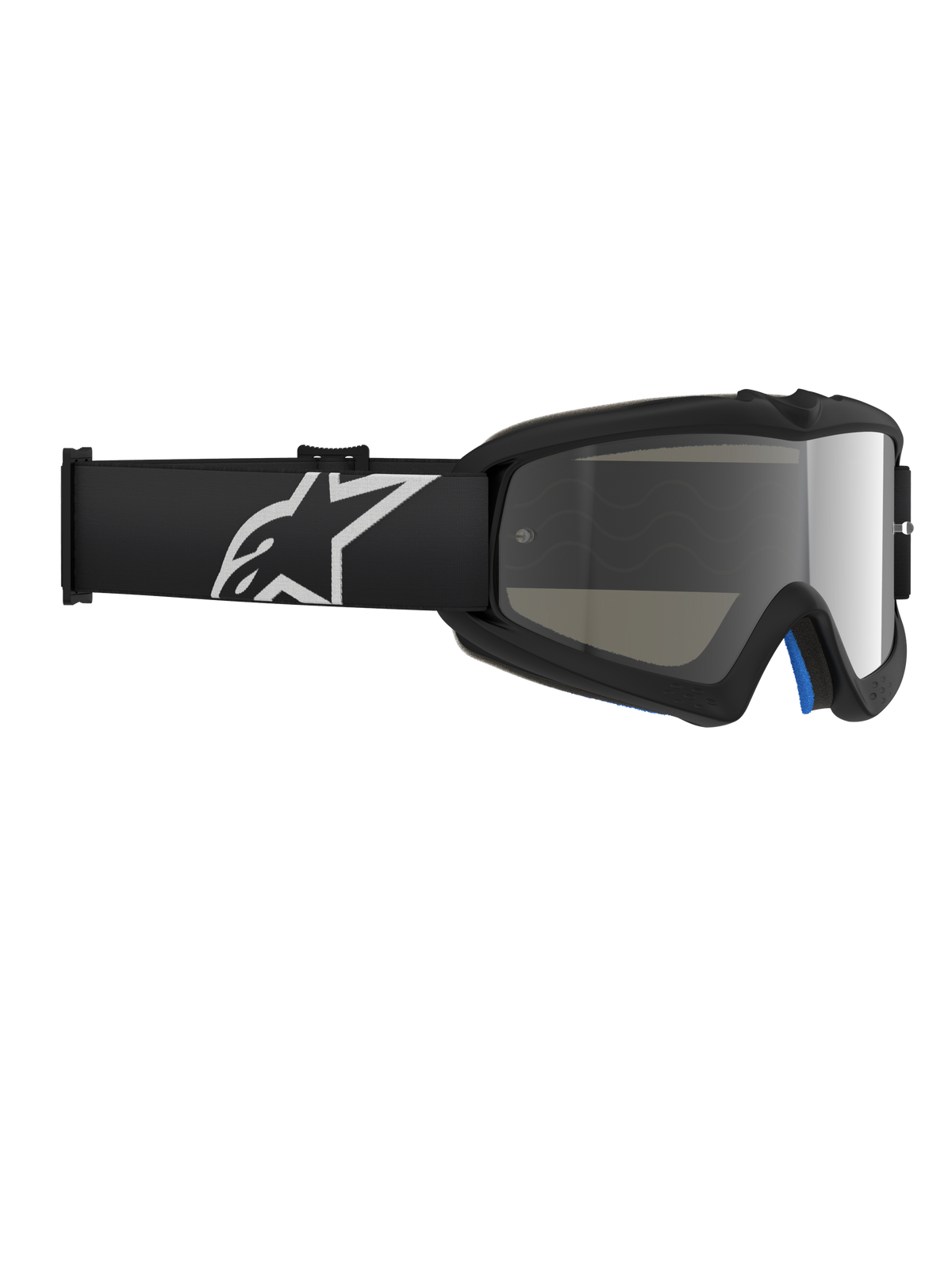 Alpinestars Vision Youth Corp Goggles, Motocross-Brille, Schwarz Silber verspiegelt, mit verspiegelter Polycarbonat-Linse und schwarzem Band mit weißem Alpinestars-Logo, entwickelt für junge Fahrer