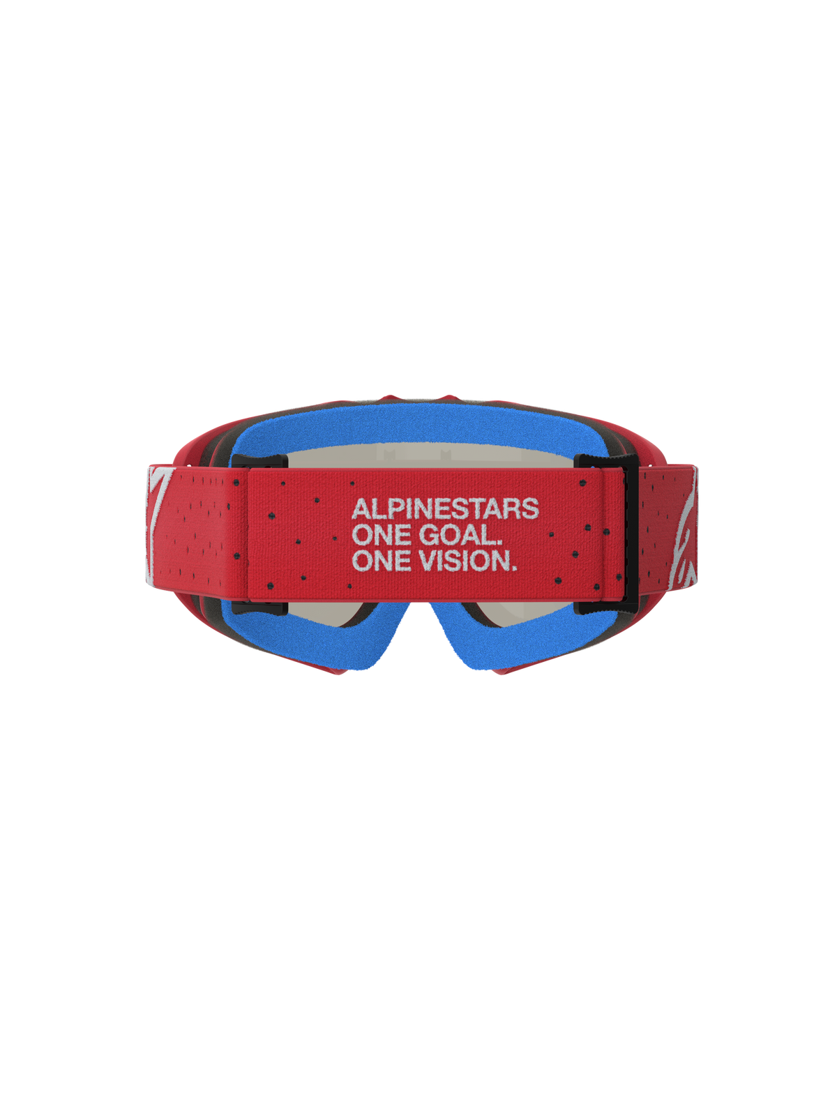 Masque Vision Vesta Junior Alpinestars, masque de motocross rouge avec mousse faciale bleue et sangle ajustable.