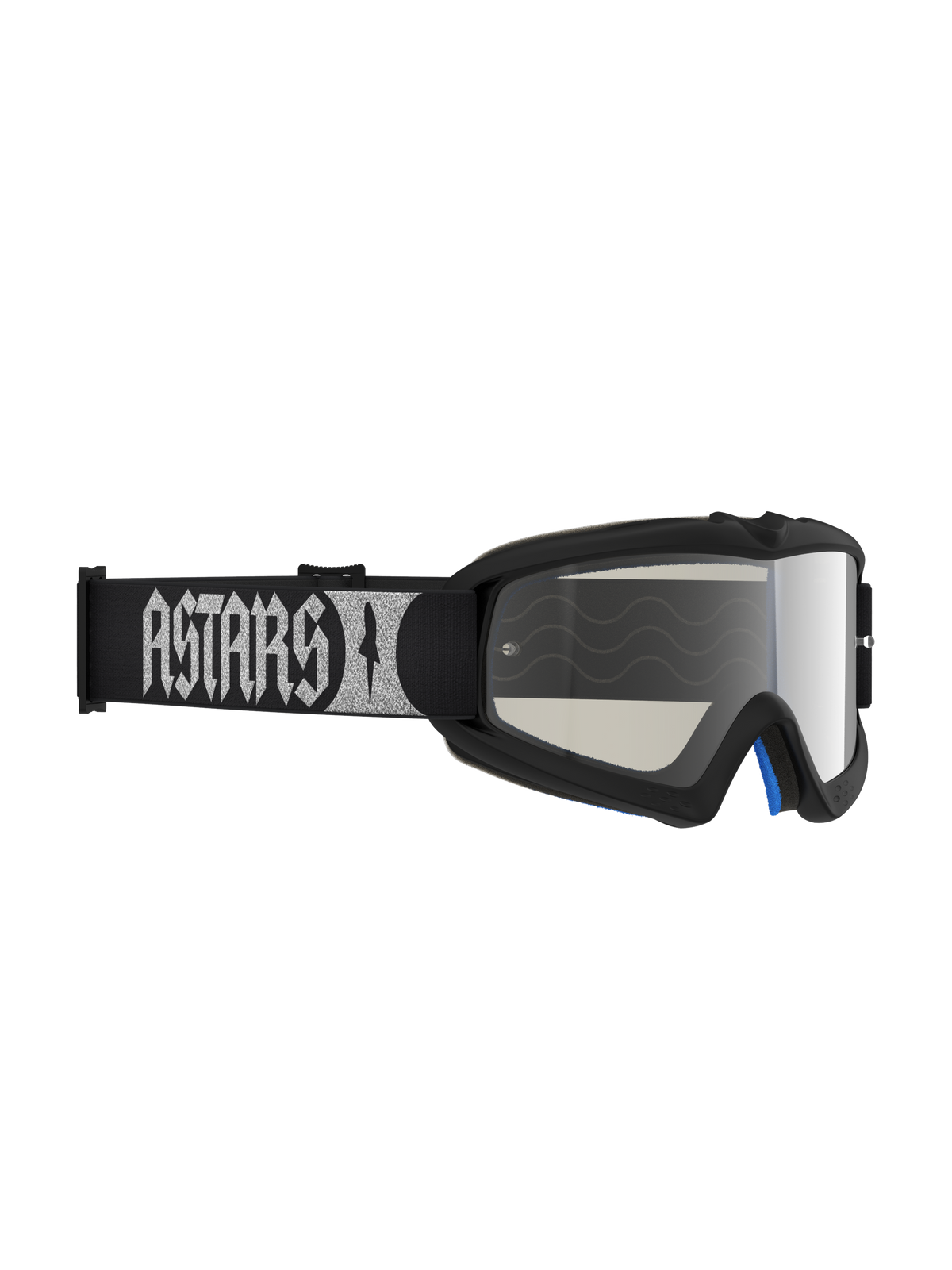 Alpinestars Vision Jeugd Atrox veiligheidsbril voor motocross met zwart frame en zilveren spiegelende anti-condenslens.