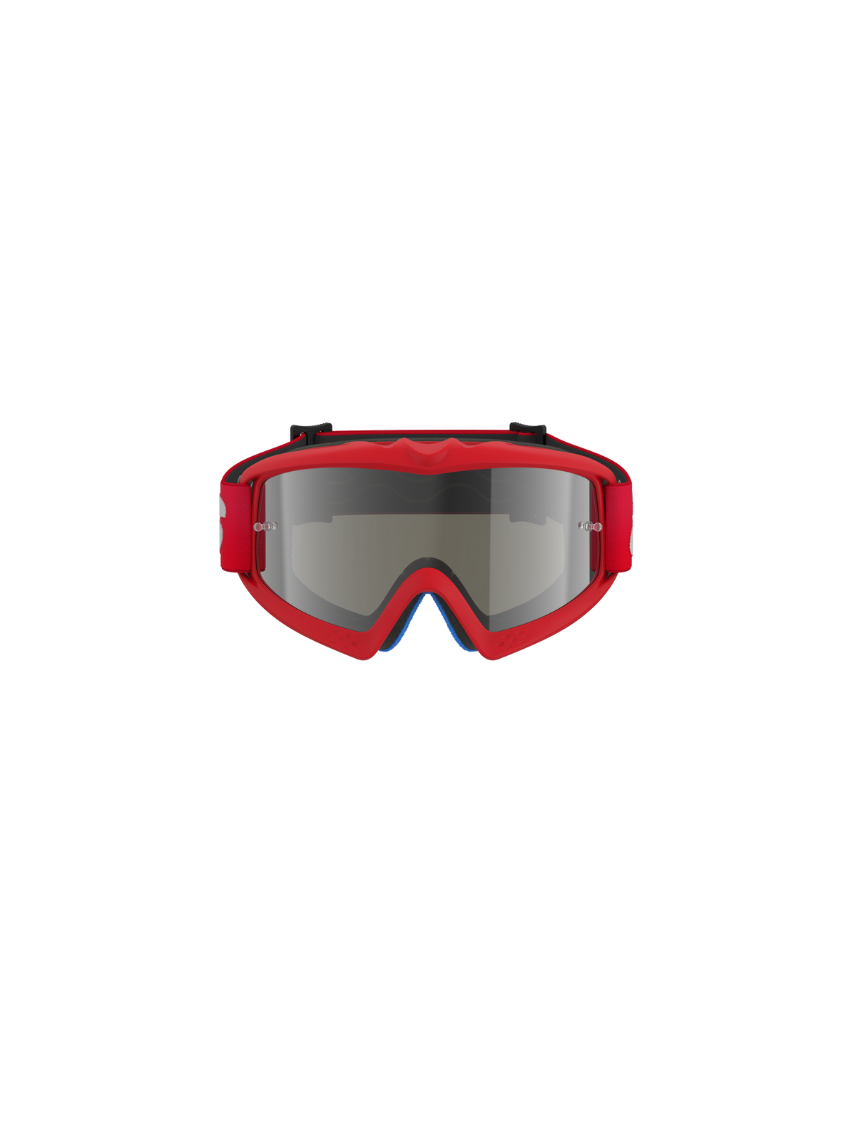 Alpinestars Vision Youth Blaze Goggles, motorcrossbril, rood en zilver spiegelend, vooraanzicht, voorzien van een felrood urethaan frame en rode band, ontworpen voor jonge rijders met een spiegelende lens