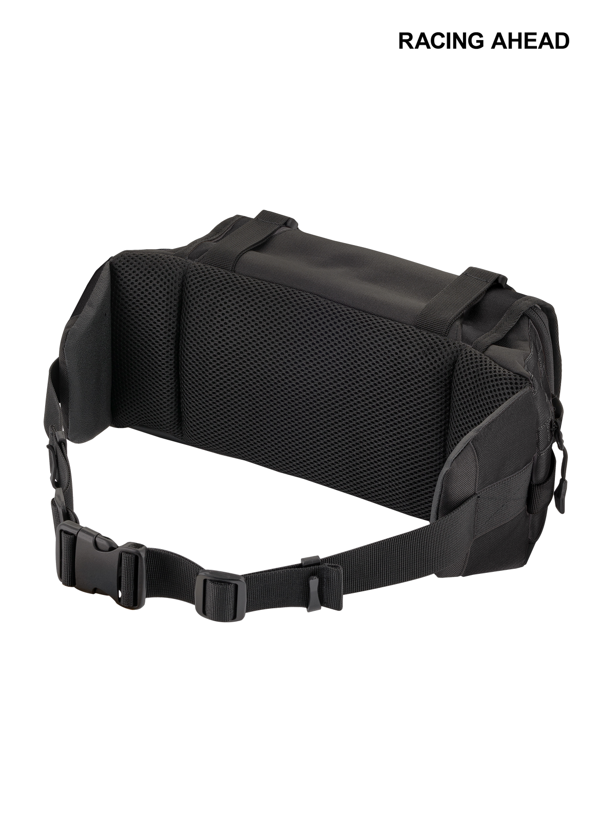 Alpinestars Tech Tool Pack, sacoche à outils pour l'enduro et le motocross, noir, vue arrière montrant le rembourrage dorsal en maille aérée pour la ventilation, ceinture réglable avec boucle en plastique sécurisée, construction textile durable pour une utilisation tout-terrain