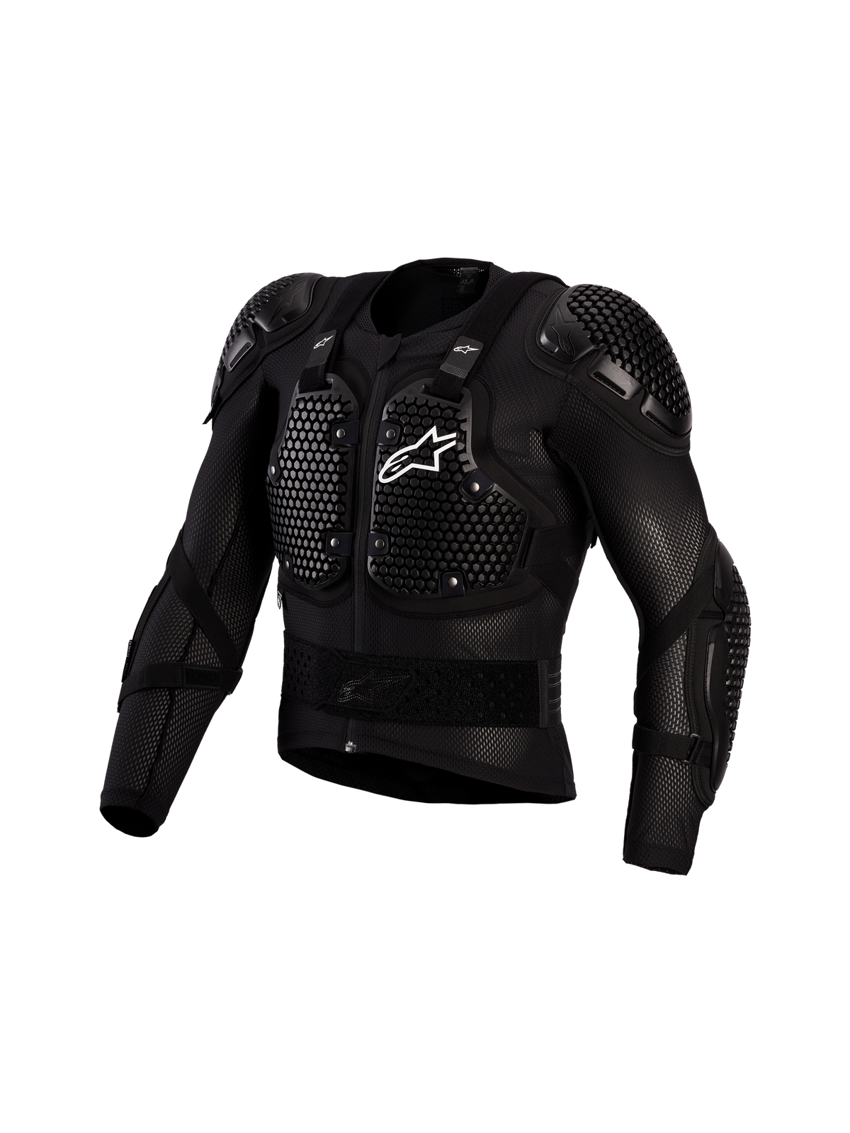 Alpinestars Bionic Action V3 beschermjas, motocross lichaamsbescherming, zwart en wit, CE-niveau 1 A-Morph-beschermers en ademend stretch mesh.
