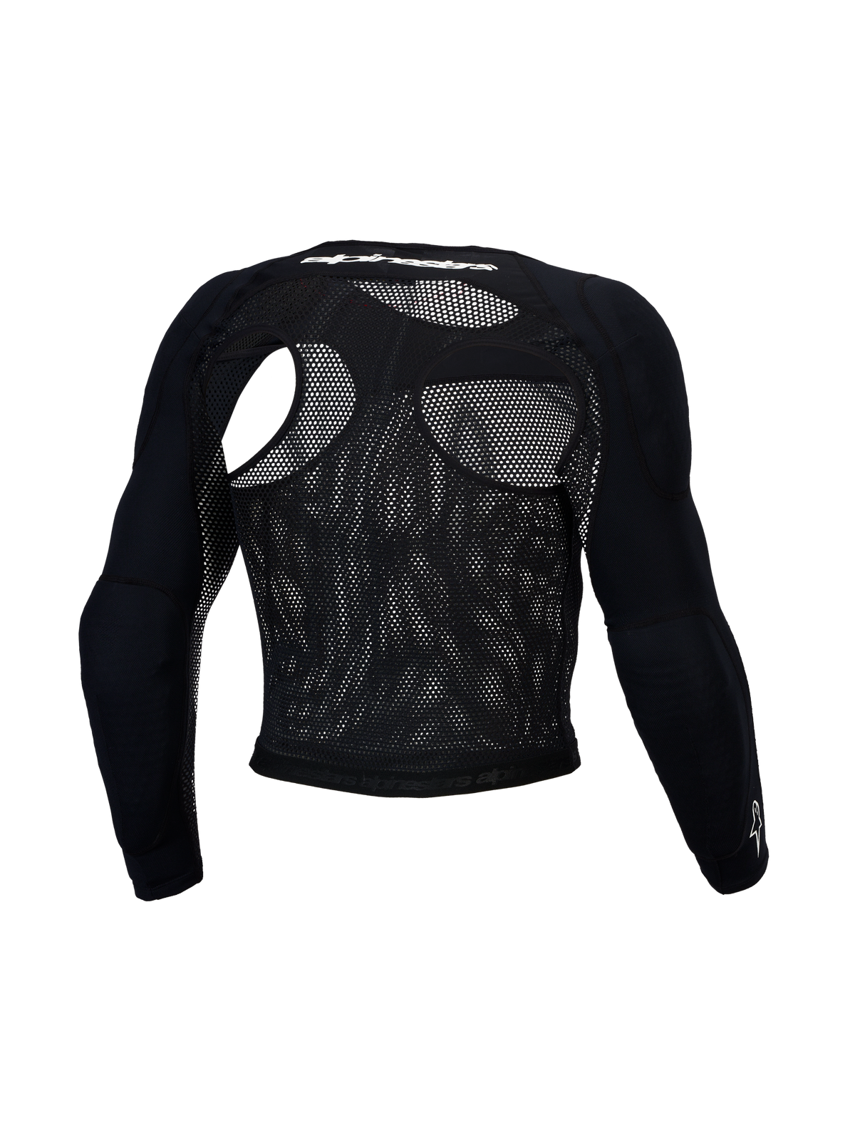 Alpinestars Bionic Race Protection Top, black mesh motocross jacket for men, CE Level 1 shoulder and elbow armor, back view.