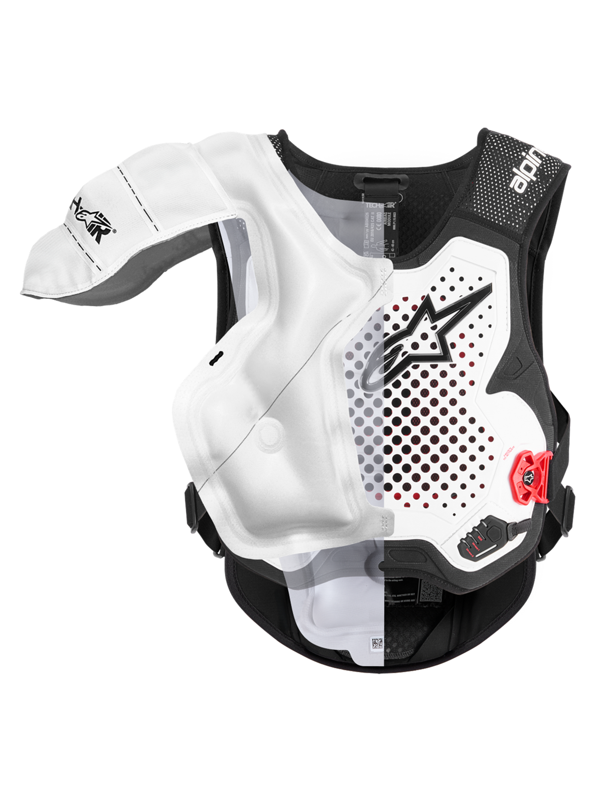 Alpinestars Tech-Air® MX Systeem, motocross airbag vest, wit en zwart, CE-gecertificeerde off-road bescherming met ontplooide airbag