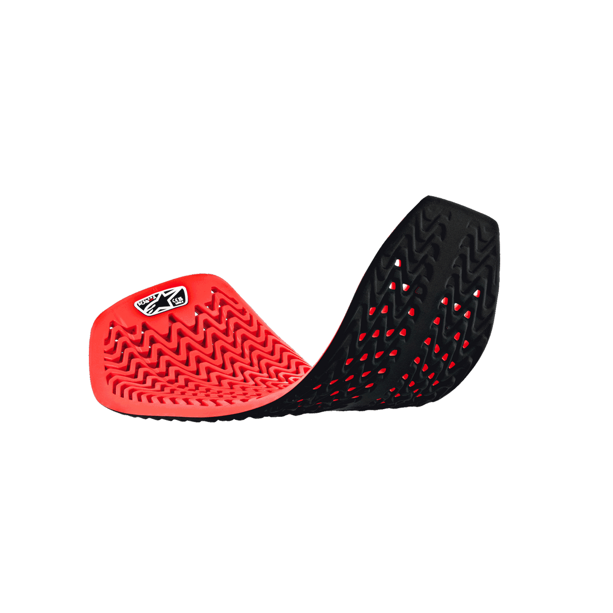 Alpinestars Nucleon Plasma volledige rugprotector insert, rood en zwart, flexibele gebogen positie met cellulair geperforeerd ontwerp, golvende schokabsorberende structuur, ademende motorbescherming