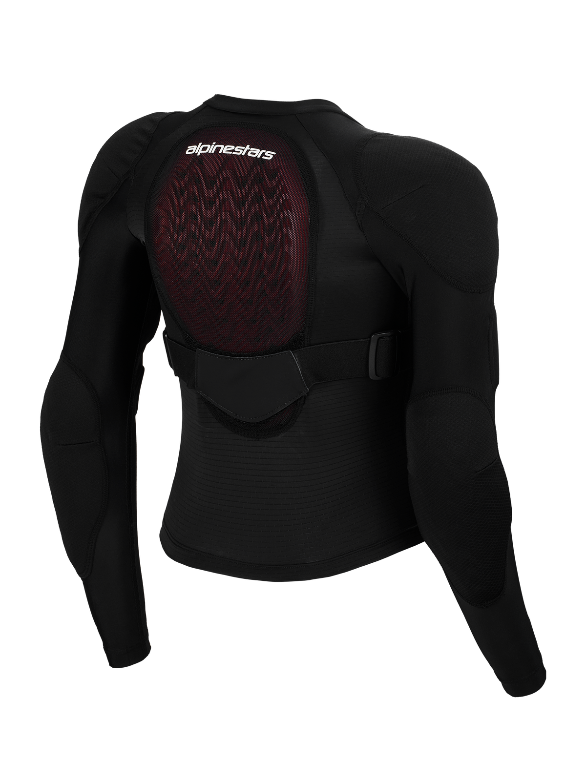 Veste de protection Alpinestars Bionic Plasma LT Junior, vue arrière, mesh noir avec protection dorsale Nucleon PLASMA rouge, protections d'épaules et de coudes intégrées, sangle dorsale réglable, équipement de protection pour motocross junior