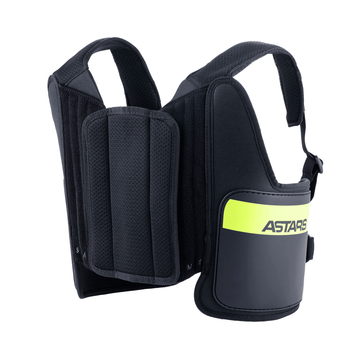 Alpinestars Support De Côtes Bionic Junior, protège-côtes de karting, noir et jaune fluo, avec bretelles réglables en maille, panneaux latéraux rembourrés avec bande jaune fluo et marquage ASTARS, design ergonomique pour la protection en karting