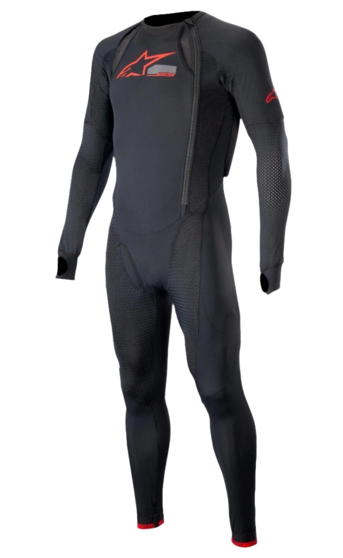 Tech-Air 10 Race System Lange Basisschicht, Motorrad-Unteranzug für Herren, Schwarz und Hellrot, atmungsaktive Mesh-Einsätze.