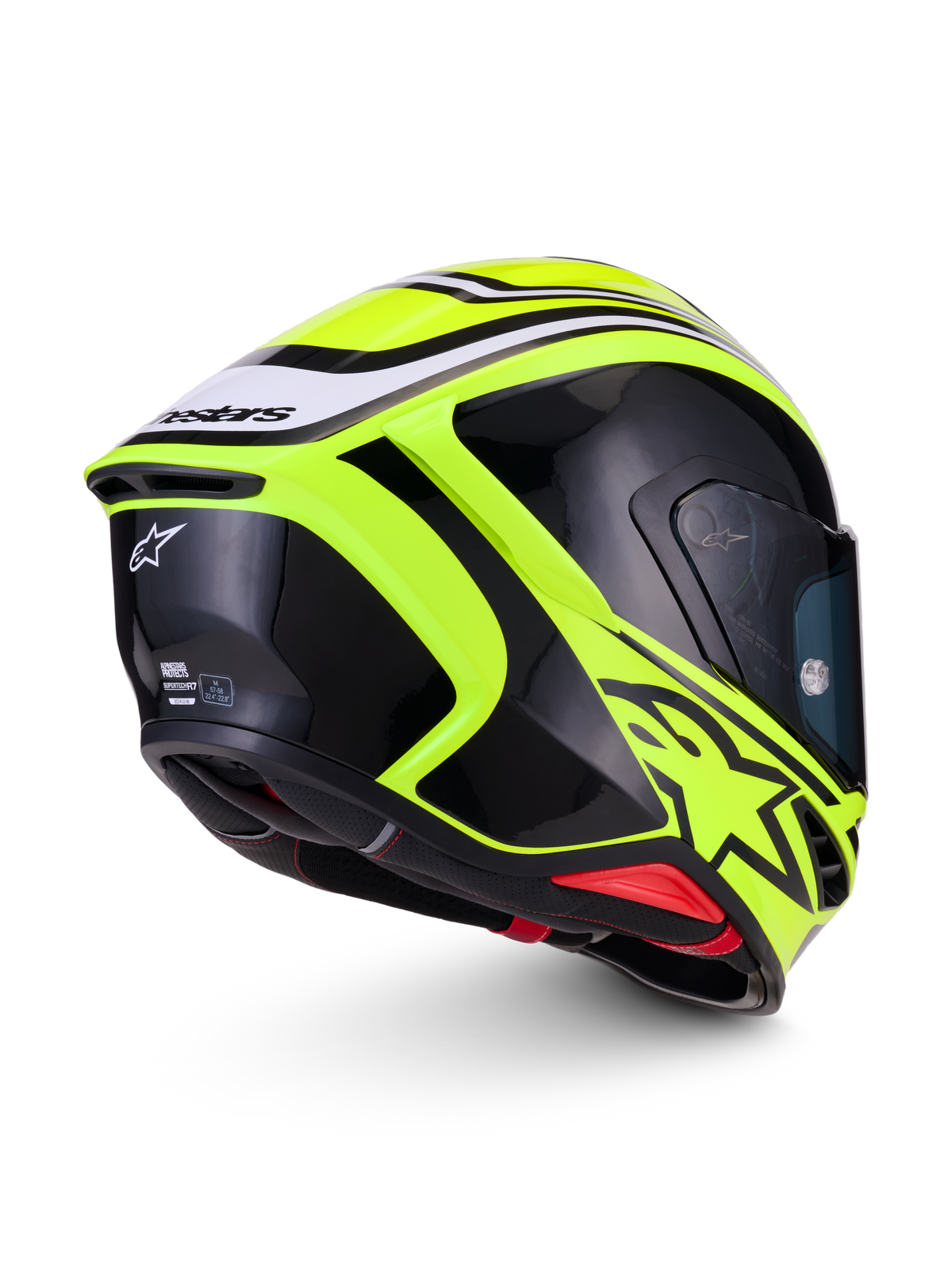 Alpinestars S-R7 Zeal helm, integraal motorracinghelm, geel fluo, zwart en wit, ECE-gecertificeerde carbon constructie met aerodynamische spoiler