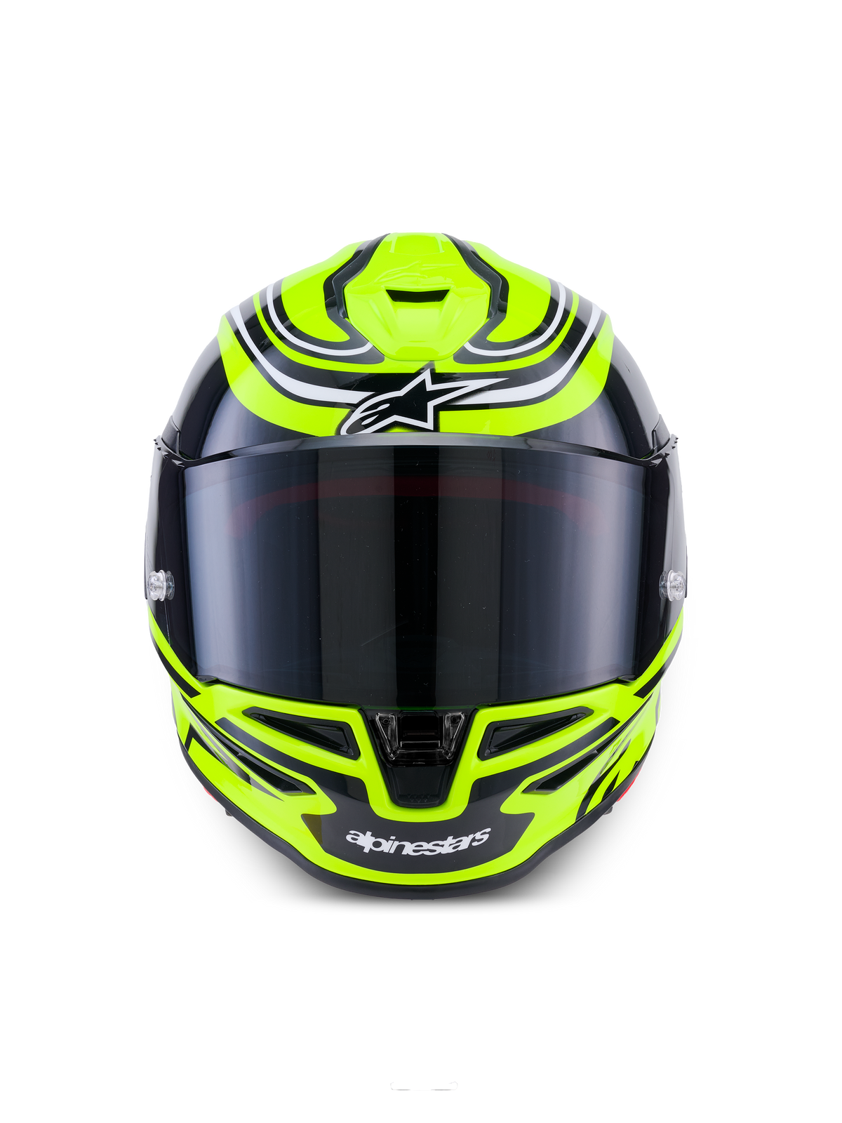 Alpinestars S-R7 Zeal helm, ECE 22.06 motorracinghelm, geel, zwart en wit, glanzende afwerking, carbon constructie en aerodynamisch vizier