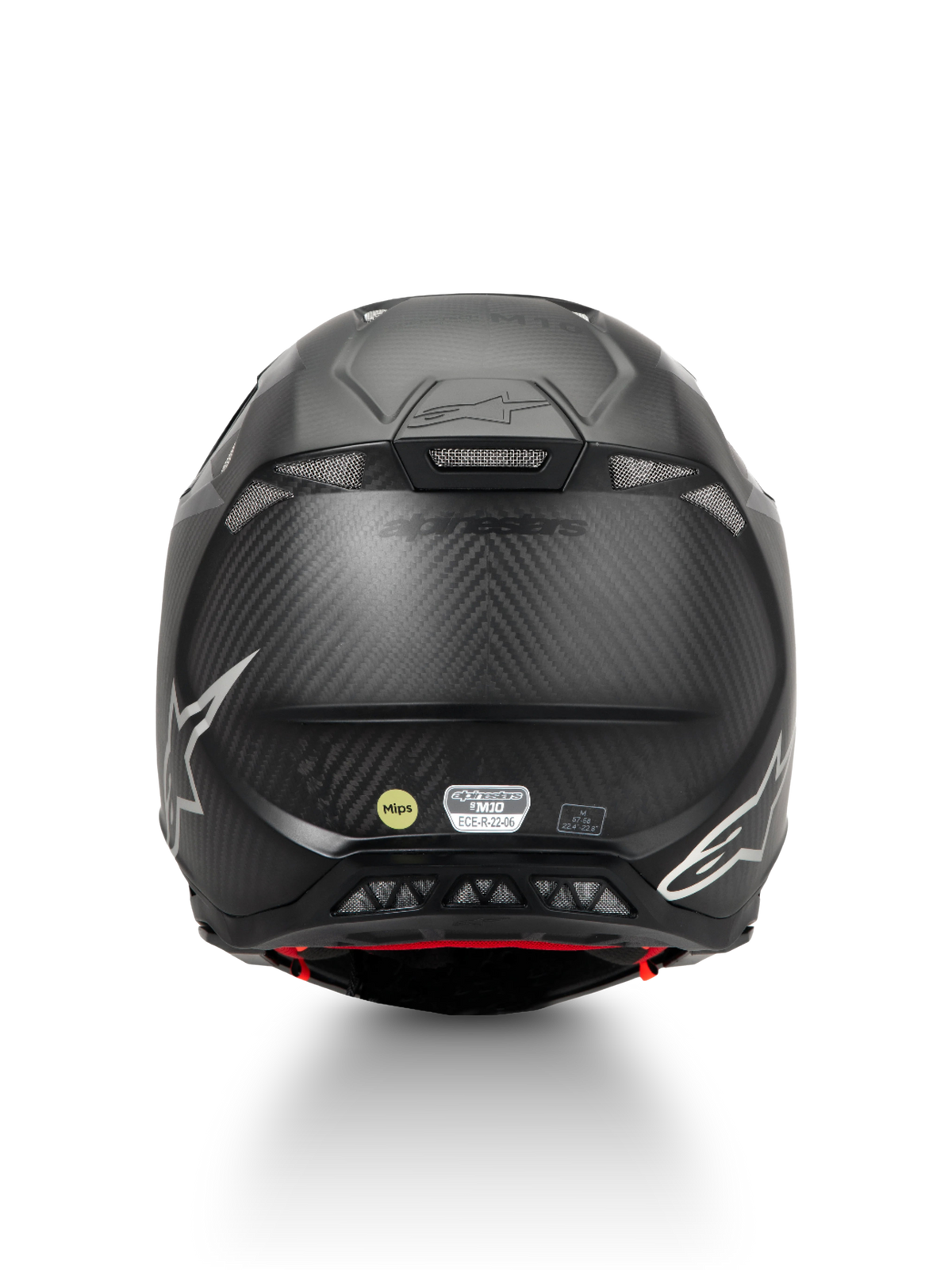 Alpinestars Supertech M10 Fame, casque de motocross en carbone noir mat, protection MIPS, ECE 22.06, vue de dos.