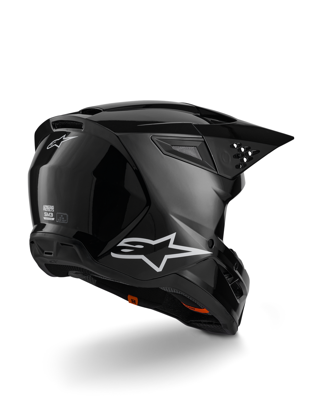 Alpinestars S-M3 Solid Helm, Motocross-Helm, Schwarz glänzend, mit einer thermo-injizierten Schale, integriertem Visier und High-Flow-Belüftungssystem, schlankes professionelles Design für den Offroad- und Enduro-Einsatz.
