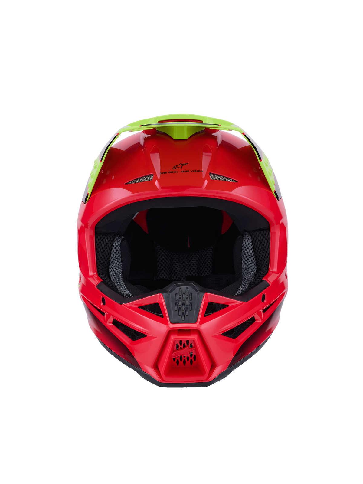 Alpinestars S-M3 Fray Helm ECE 22.06, Motocross-Helm, Rot und Gelb Fluo, Vorderansicht mit glänzendem Finish, mit mehreren Belüftungsöffnungen und einem markanten Visier, Hochleistungs-Schutzausrüstung für das Offroad-Fahren