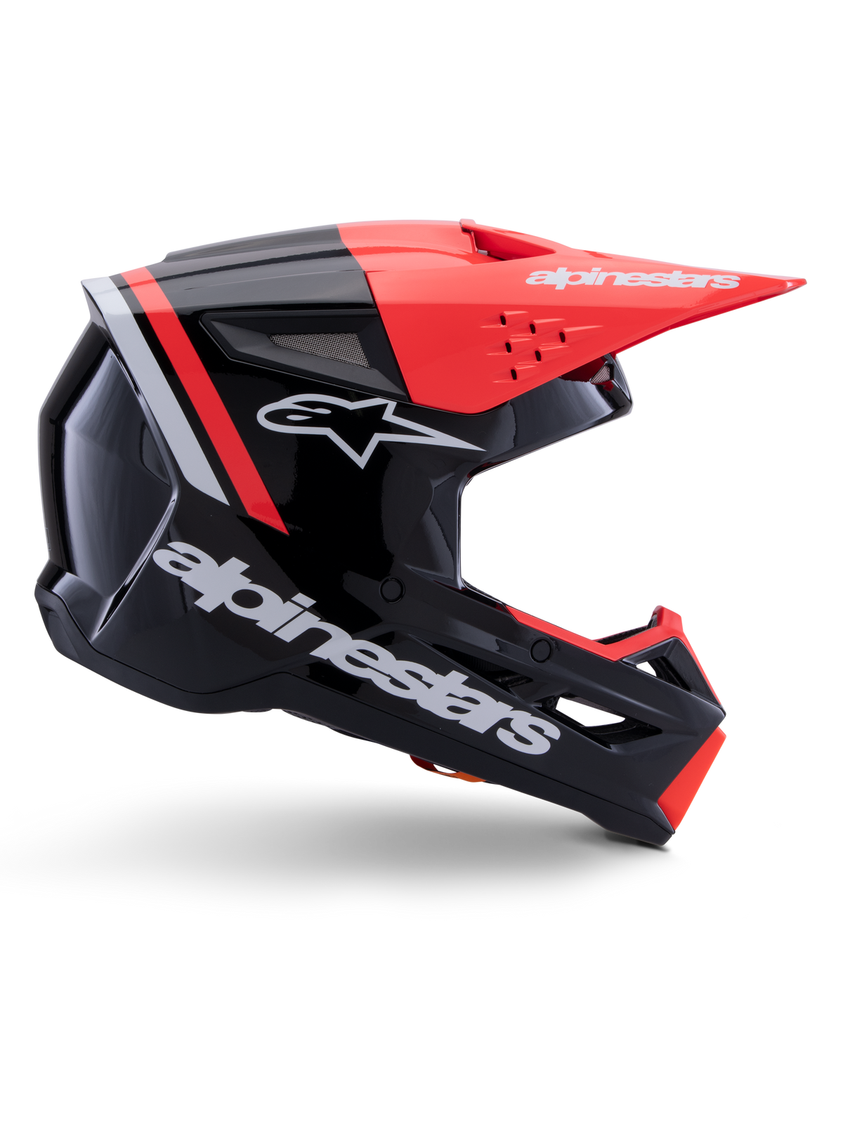 Alpinestars S-M3 Radium Helm, Motocross-Helm, Schwarz, Fluo-Rot und Weiß glänzend, mit aerodynamischem Design, angewinkeltem Visier, Belüftungsöffnungen und glänzendem Finish, erstklassiger Motorsport-Schutz