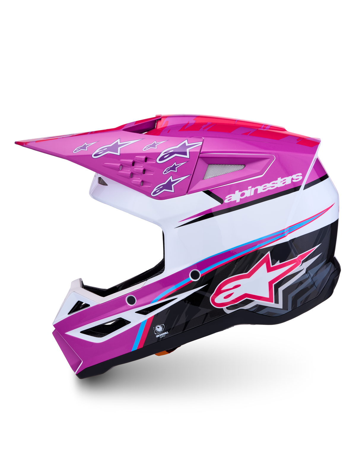 Alpinestars SM3 Falcon, casque de motocross tout-terrain, violet et blanc, certifié ECE06, finition brillante avec ventilation optimisée et protection avancée