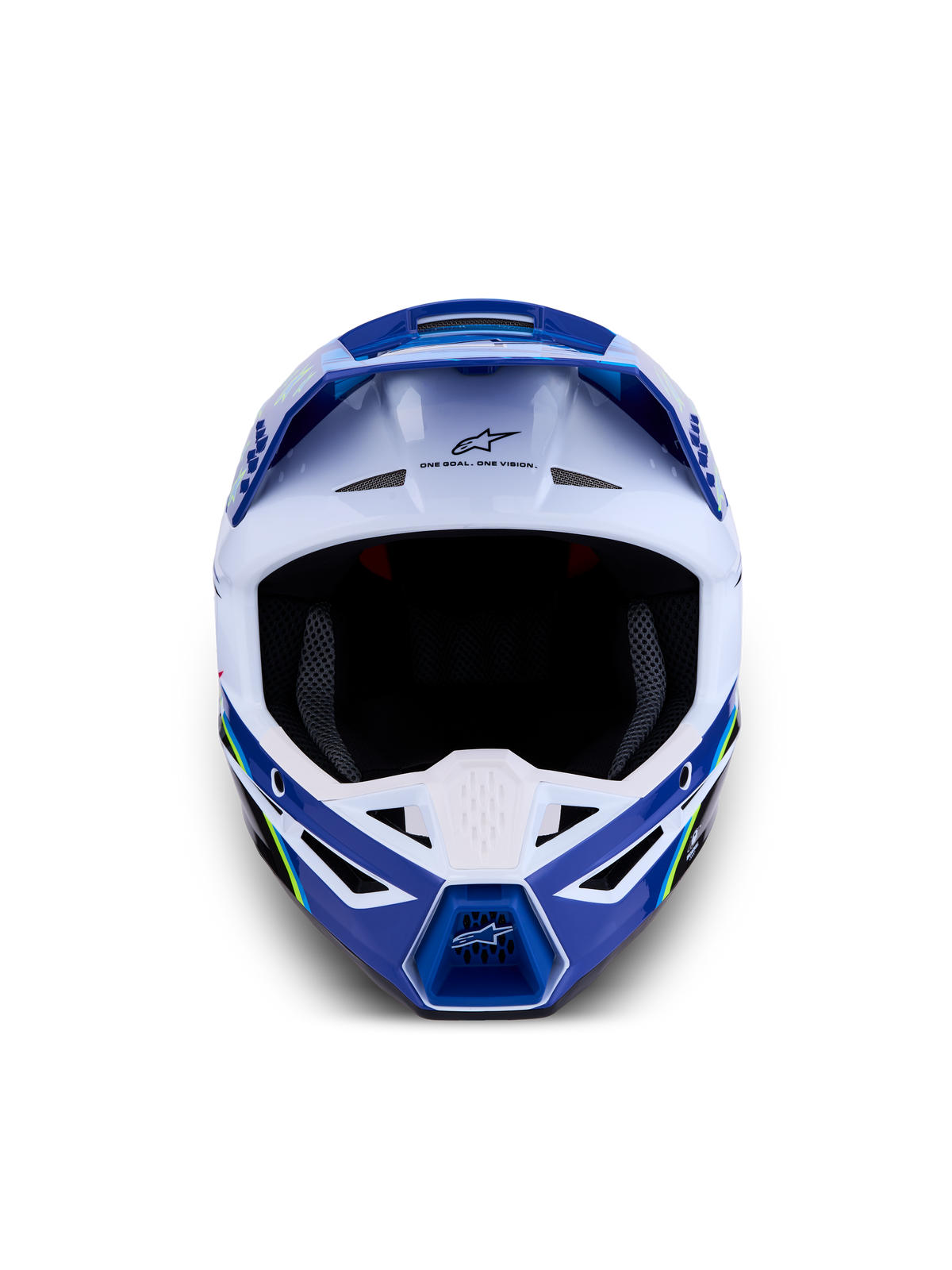 Alpinestars SM3 Falcon helm, blauw en witte motorcrosshelm voor off-road, ECE 2206 gecertificeerd.