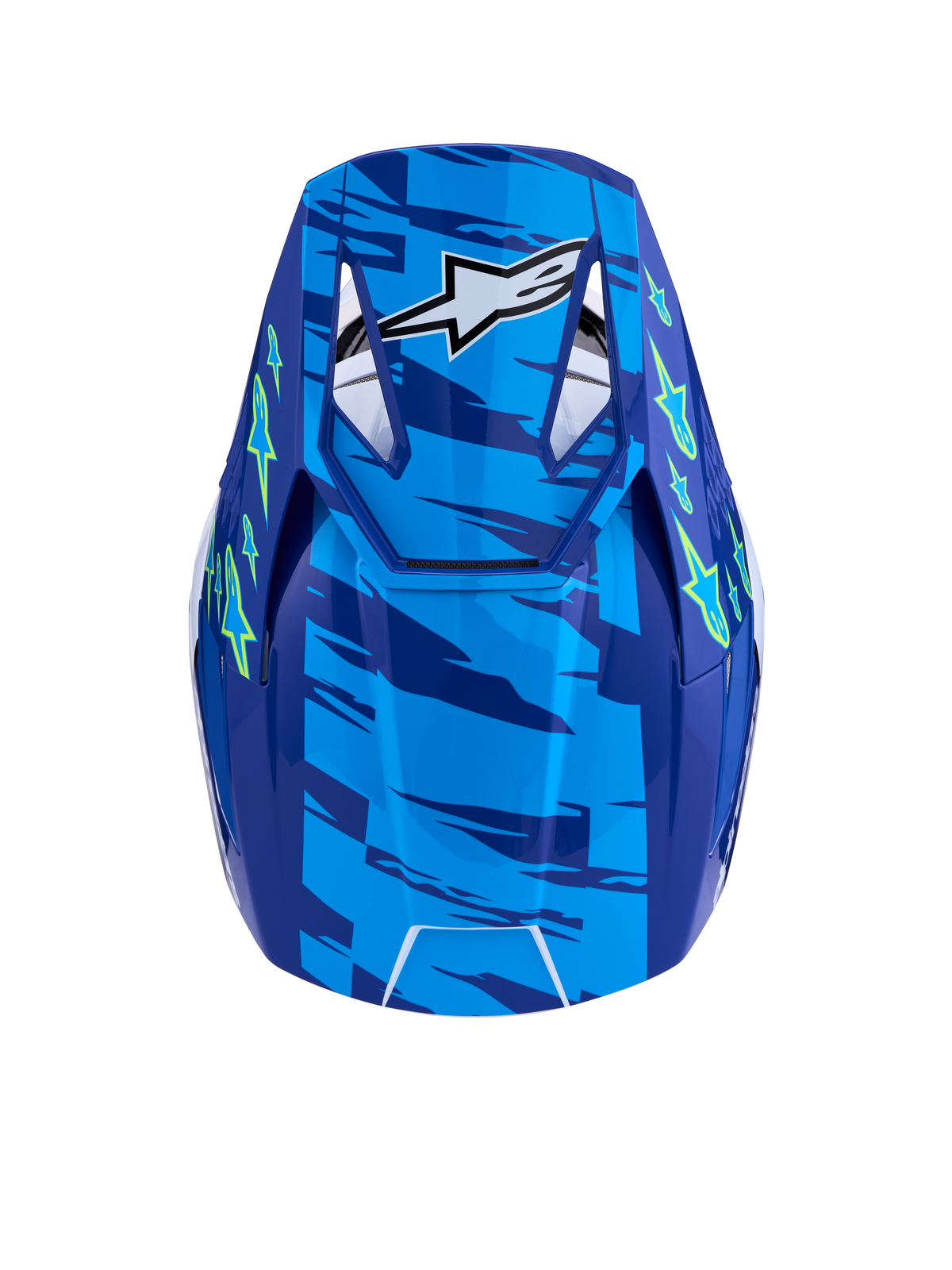 Alpinestars SM3 Falcon Helm ECE06, blauw en fluogeel, motorcrosshelm van bovenaf met geventileerd vizier, ECE 2206-gecertificeerd.