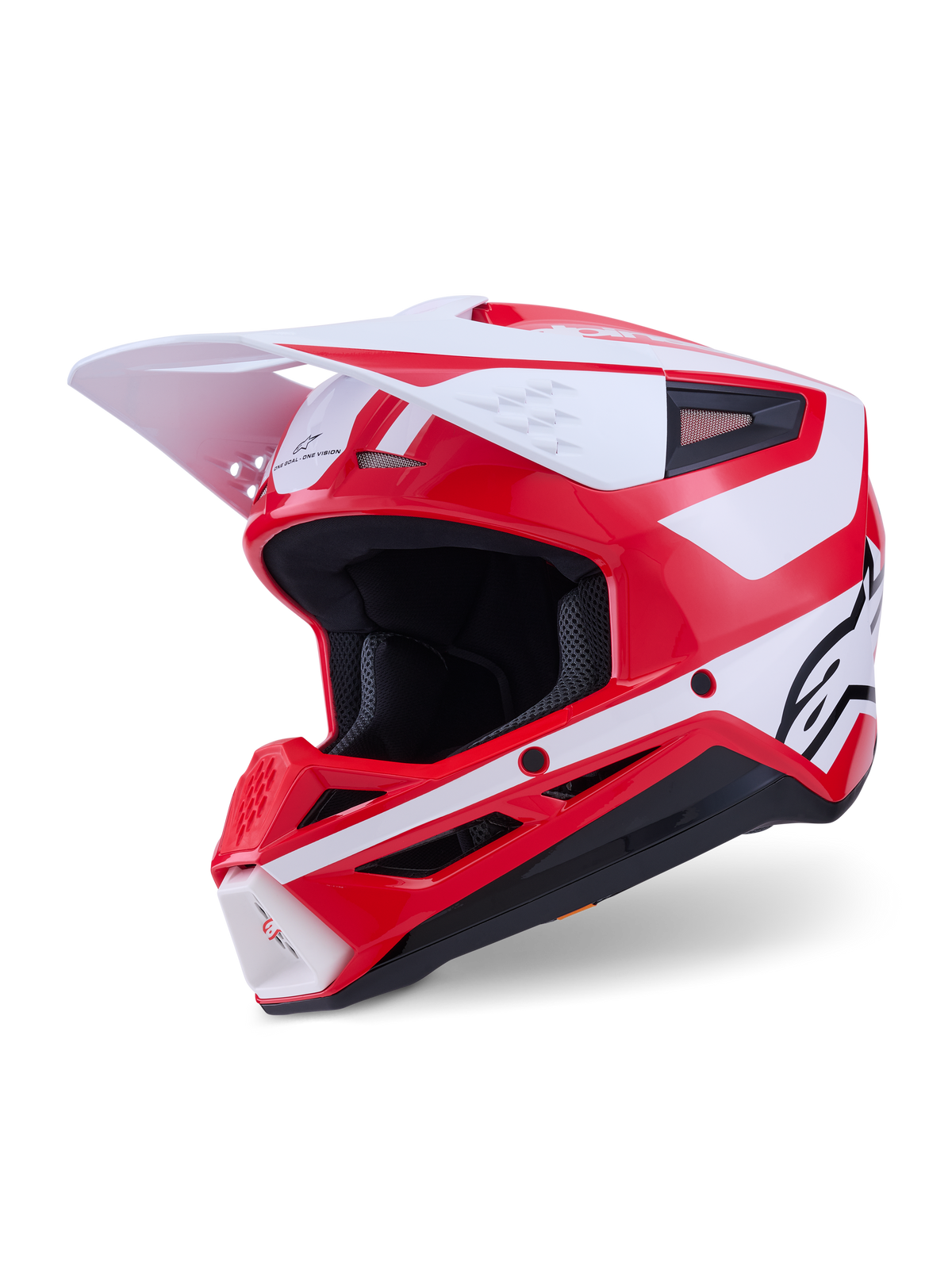 Alpinestars S-M3 Heat Helm, Motocross-Helm, Rot, Weiß, Schwarz, ECE-22.06-zertifiziert, glänzendes Finish, weißes Visier.
