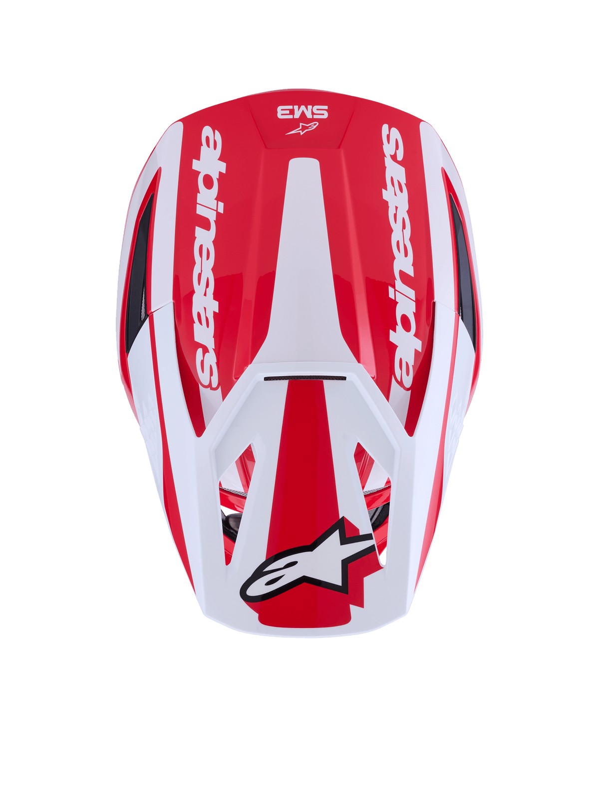 Alpinestars S-M3 Heat Helm, Motocross-Helm, Rot und Weiß, ECE 22.06-zertifiziert, Draufsicht der aerodynamischen Schale.