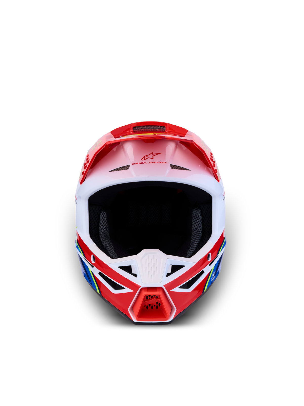 Alpinestars SM3 Falcon Junior, casque tout-terrain rouge et blanc, vue de face, certifié ECE 2206.