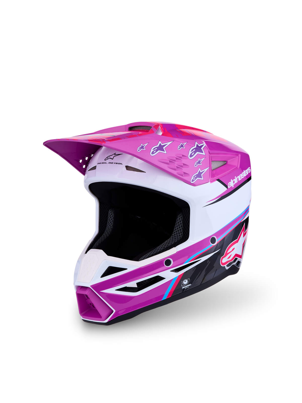 Alpinestars Jeugd SM3 Falcon helm, motorcrosshelm voor kinderen, paars en wit met roze details, ECE-gecertificeerd.