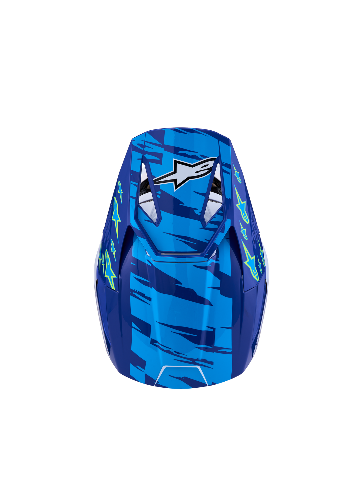 Alpinestars SM3 Falcon Junior ECE06, casque de motocross tout-terrain bleu et jaune, vue arrière, certifié ECE 2206