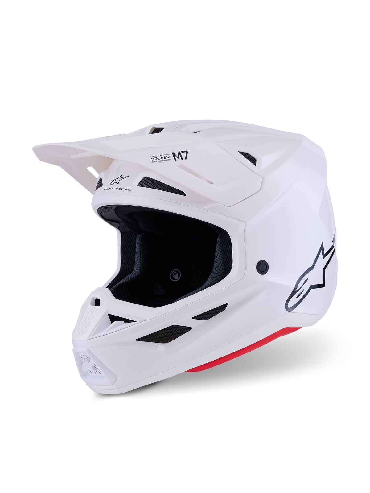 Casque Alpinestars S-M7 Solid, casque de motocross, blanc brillant, design intégral aérodynamique avec visière, coque composite profilée et système de ventilation à 20 ports, protection professionnelle pour le tout-terrain