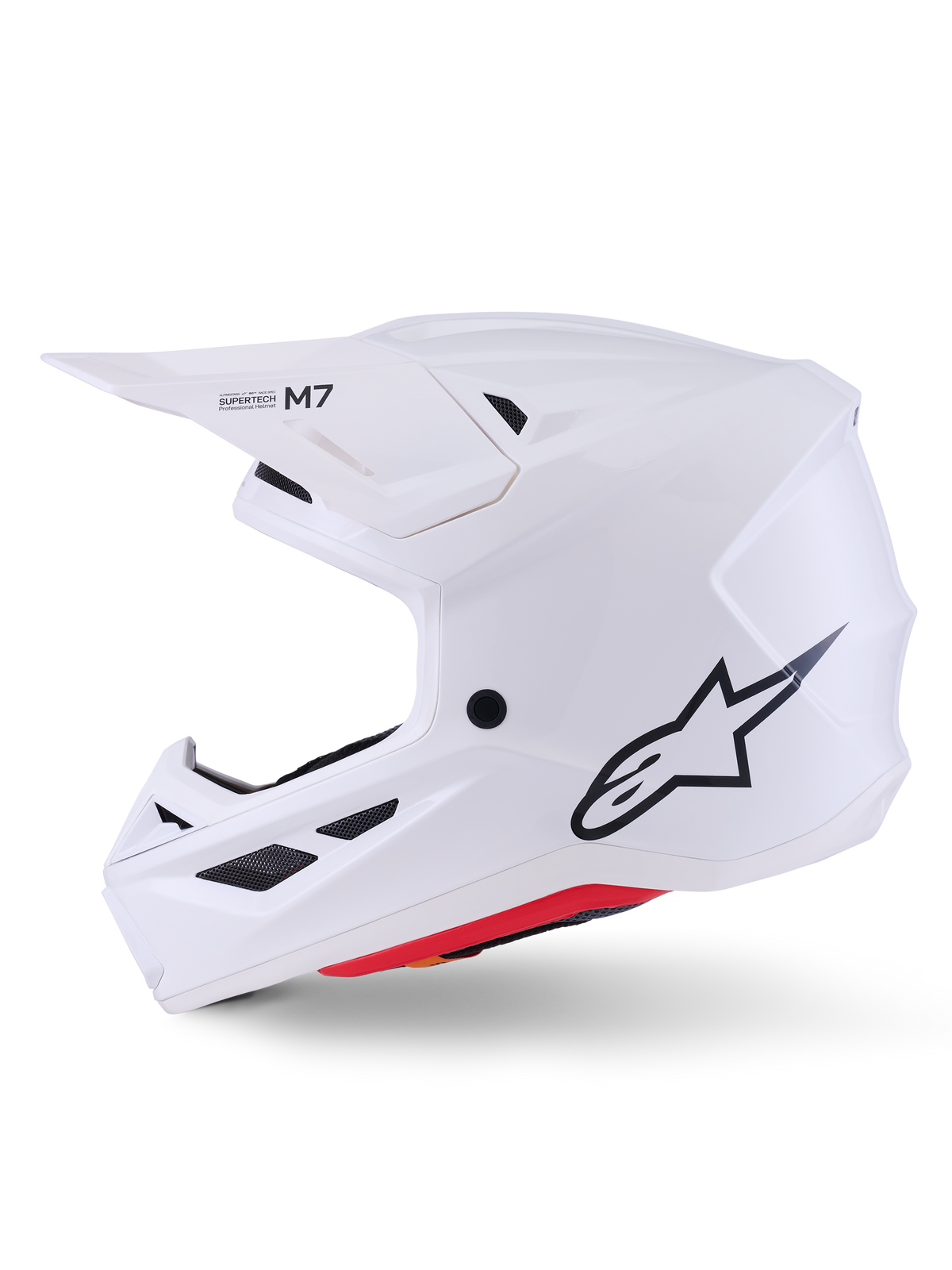 Casque Alpinestars S-M7 Solid ECE 22.06, blanc brillant, casque de motocross professionnel, coque composite légère, profil aérodynamique avec ventilation intégrée et visière ajustable