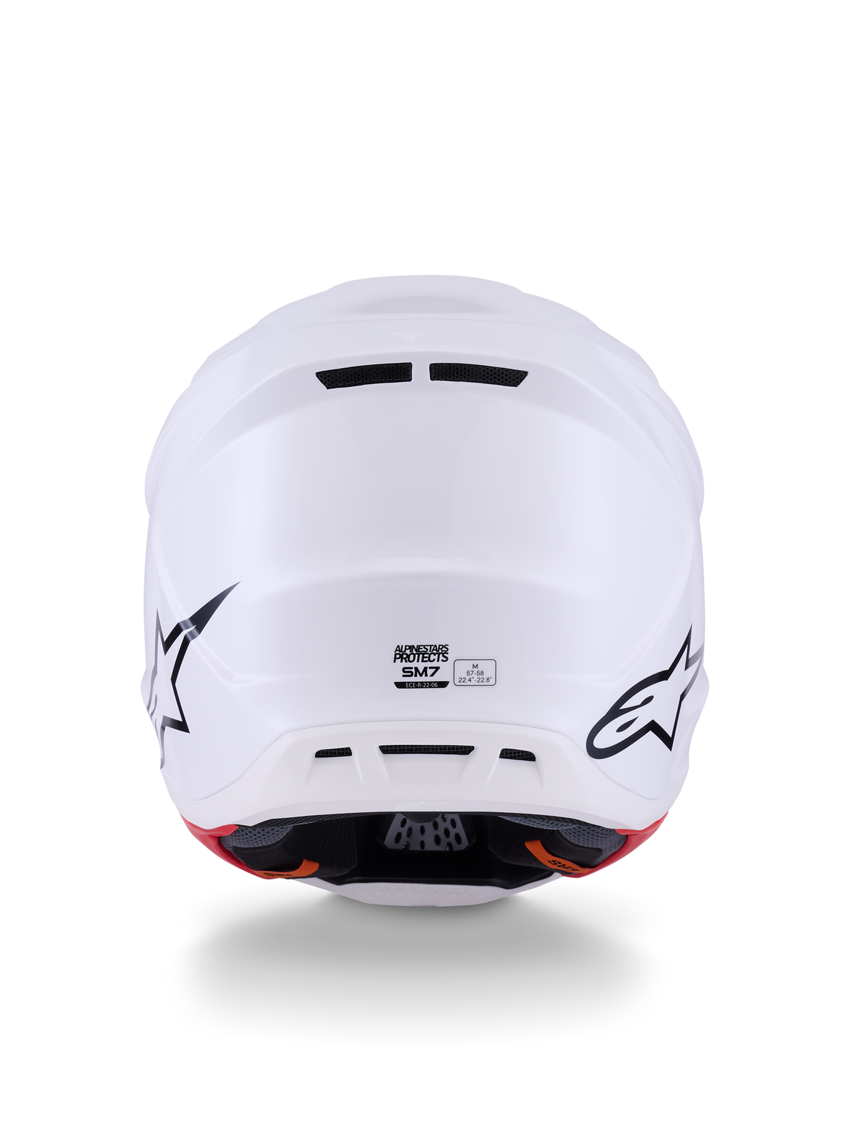 Alpinestars S-M7 Solid Helmet ECE 22.06, casque de motocross, blanc brillant, coque composite multi-couches aérodynamique, doté d'un système de ventilation à 20 ports et d'une visière réglable, design de course tout-terrain épuré