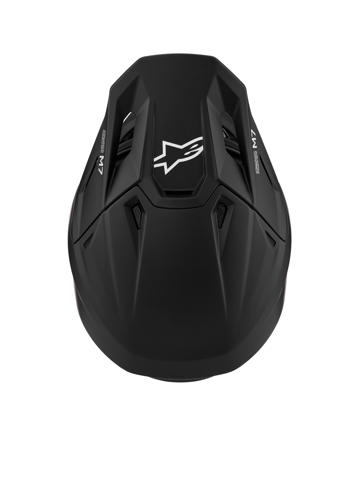 Alpinestars S-M7 Solid Helmet ECE06 in Matte Black, aerodynamic motocross helmet with ECE 22.06 certification and white logo.