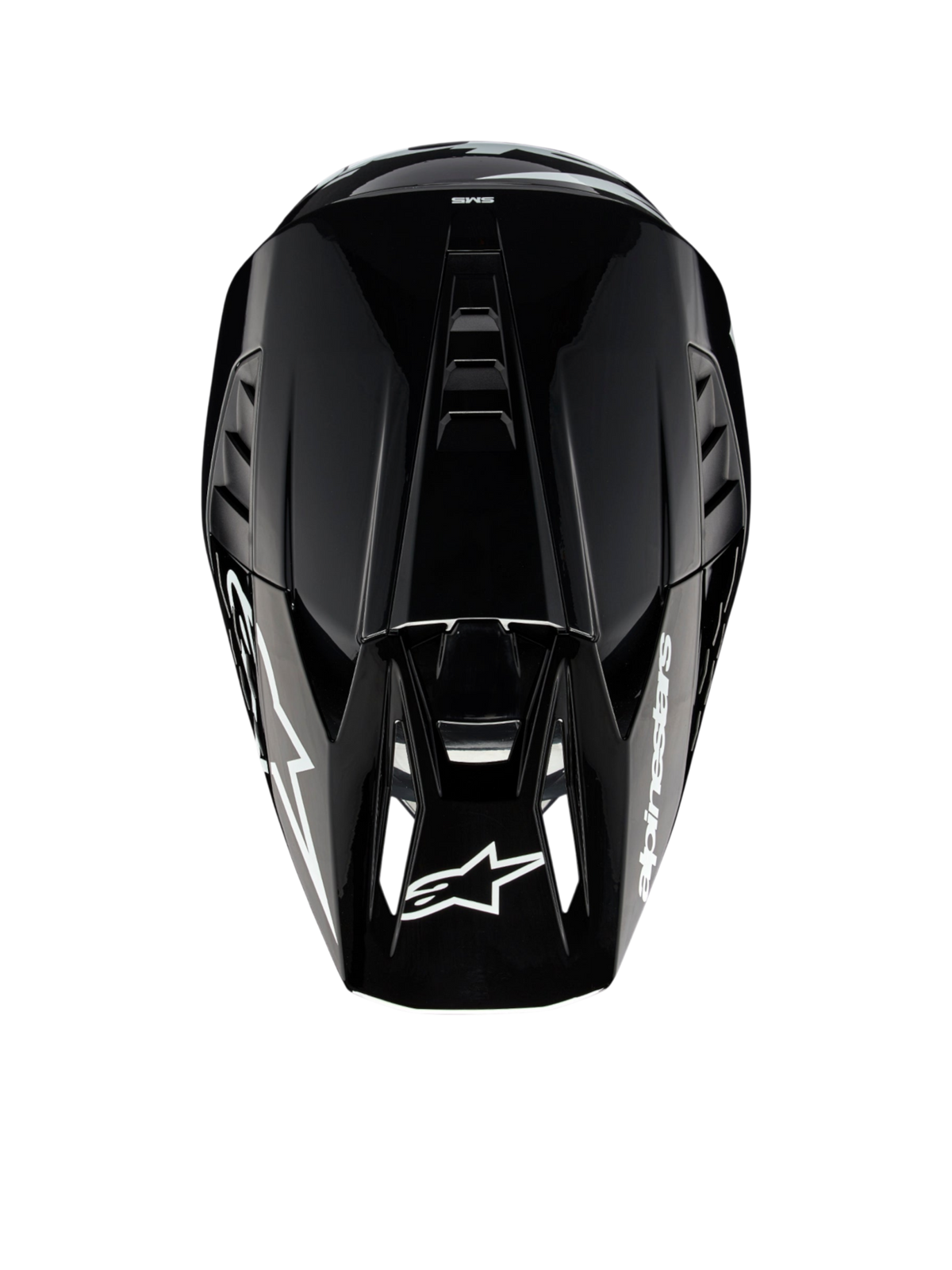 Alpinestars S-M5 Corp Motocrosshelm, Dunkelgrau glänzend, ECE 22.06 zertifiziert, Draufsicht mit oberer Belüftung.