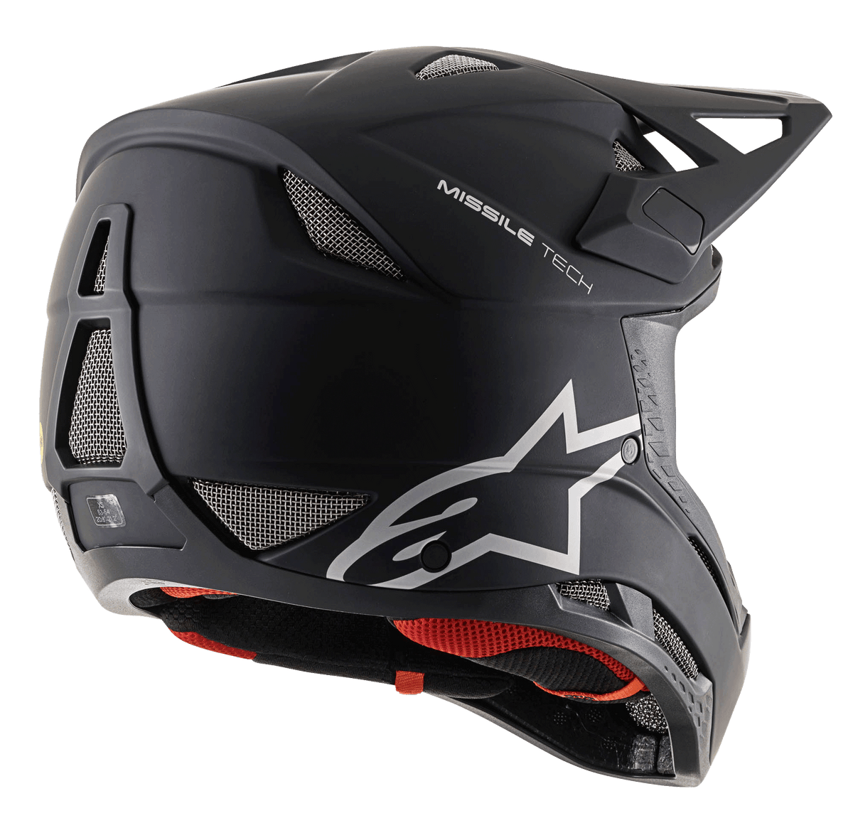 Missile Tech Solid Helm, matzwarte full-face downhill MTB-helm met gaasventilatie en Alpinestars-logo.